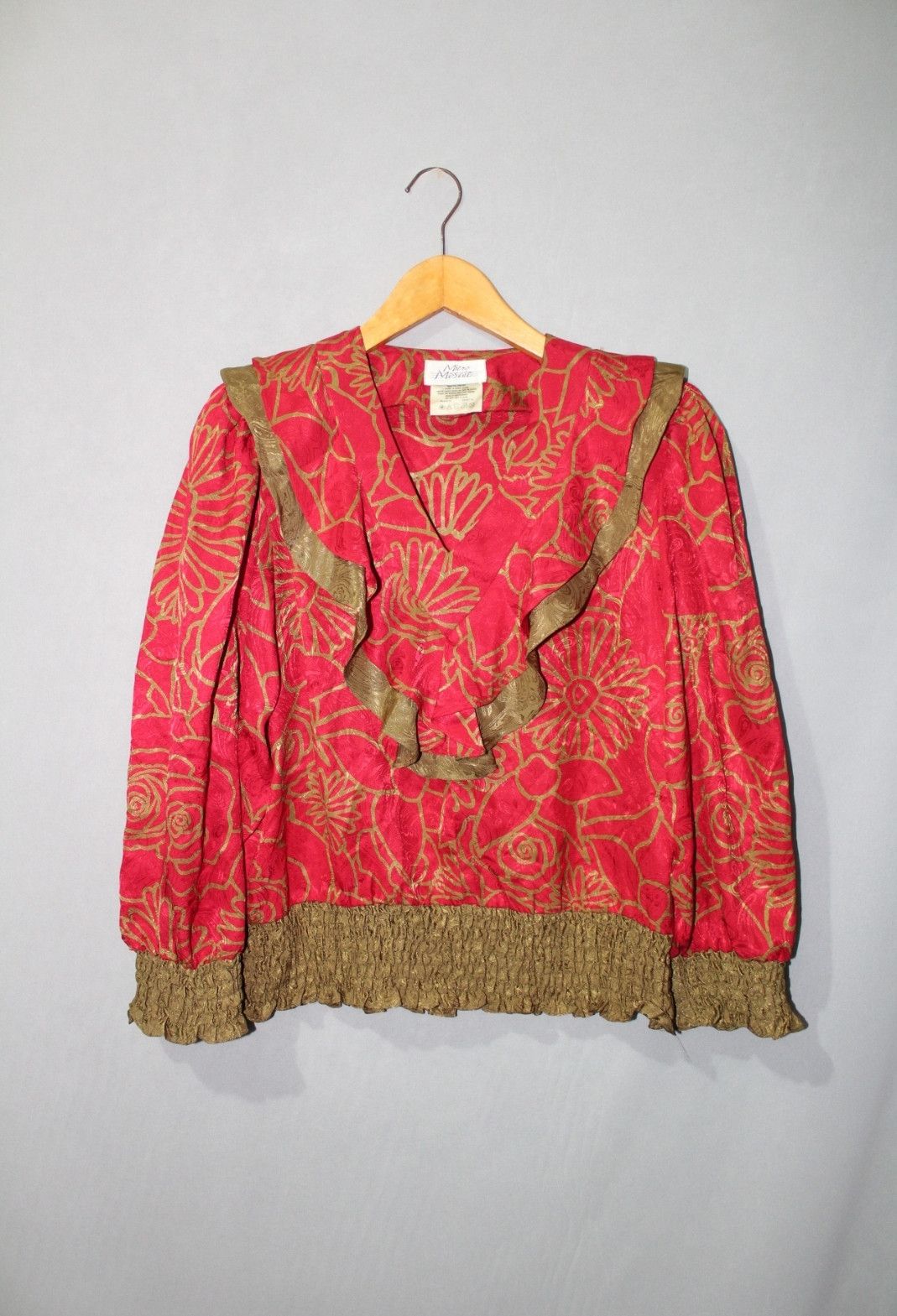 Vintage Vintage 80s Micro Mosaic Metallic Trim & Smocked Waist - HK Size M / US 6-8 / IT 42-44 - 1 Thumbnail