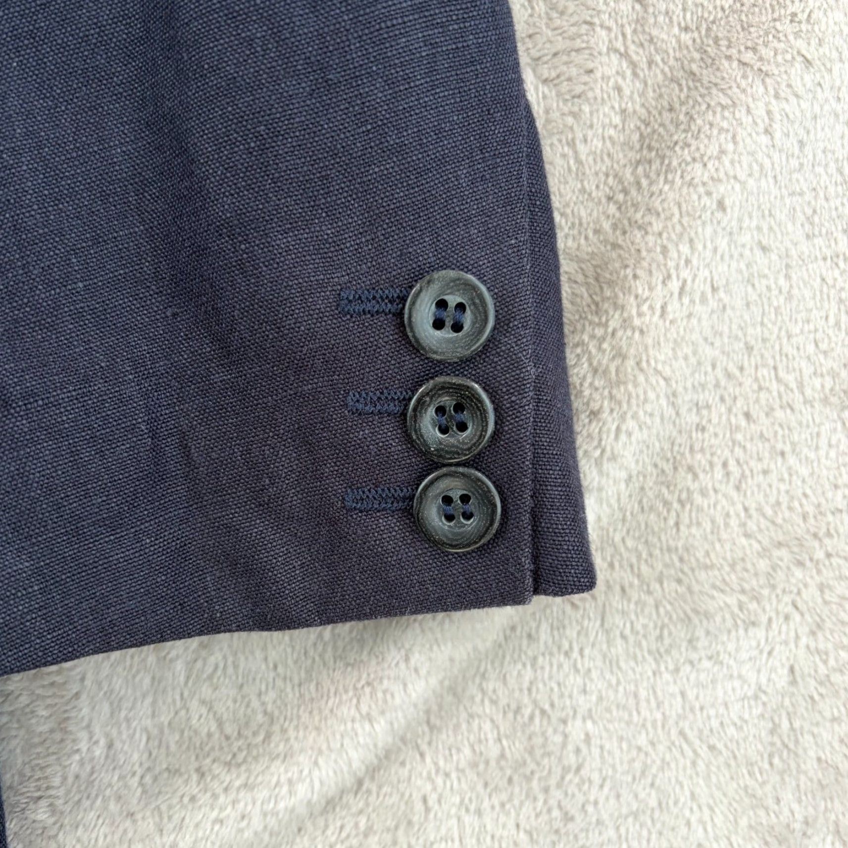 Vintage VINTAGE Armani Jeans AJ Sports Coat Blazer Jacket Men US38 Navy Hemp Three-Button Single-Breasted Notch Lapel 90s Classic Designer Preppy Italy Mens Size 46R - 5 Thumbnail