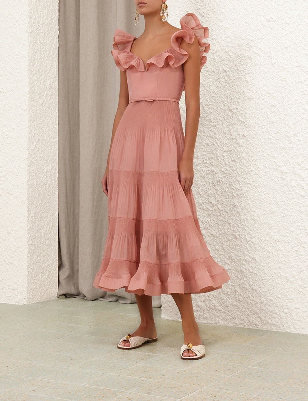 Zimmermann oc11z1025 Pleated Fill Midi Dress in Lipstick Size M / US 6-8 / IT 42-44 - 3 Thumbnail