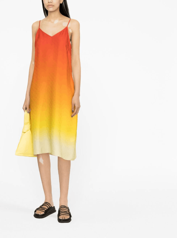 image of Ss23 Casablanca Monogram Satin Silk Slip Dress 38 in Sunset Gradient, Women's (Size XS)