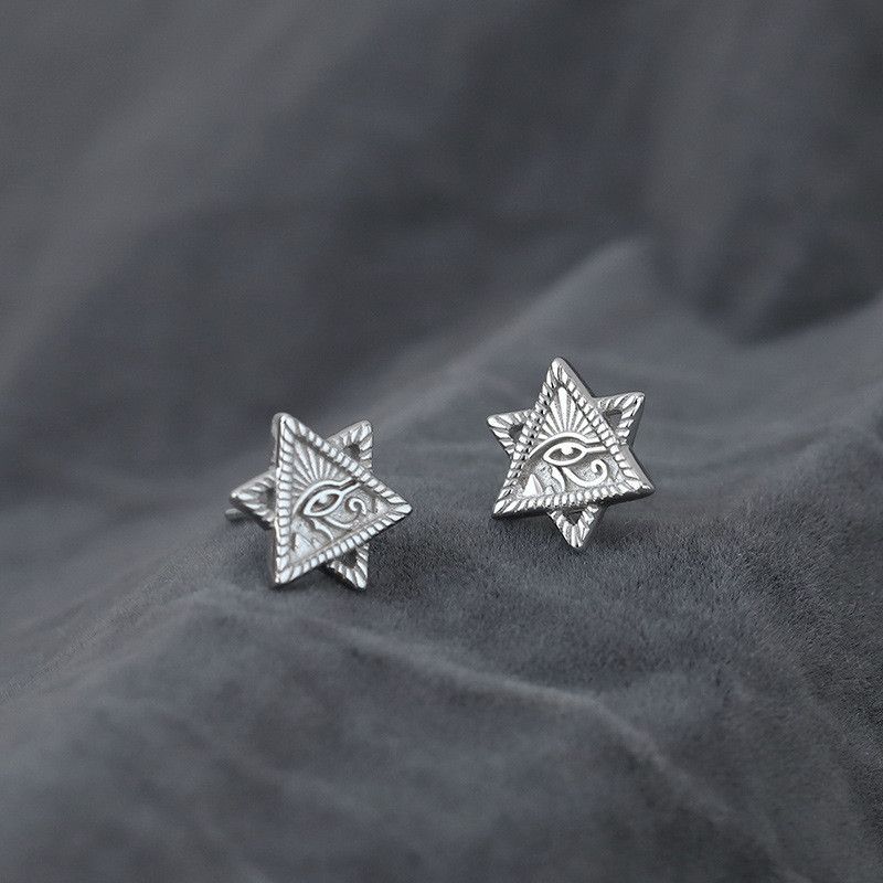 Jewelry × Sterling Silver Egypt Pharaoh's Eye Design Earrings One Pairs Chrome Jewelry Size ONE SIZE - 6 Thumbnail