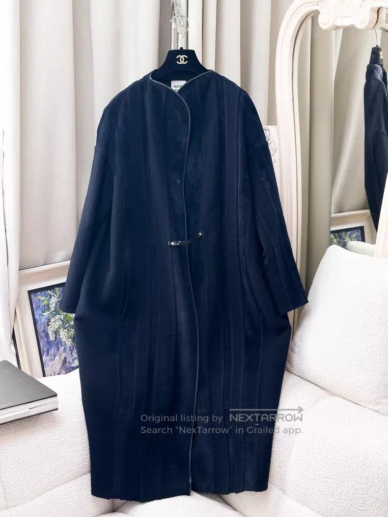 Hermes Hermes Cashmere and Suede Patchwork Dark Blue Long Coat Ja Size XXS / US 00 / IT 34 - 1 Thumbnail