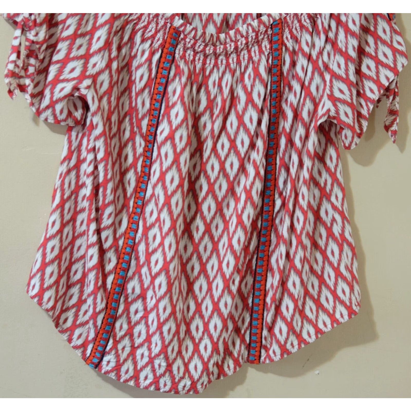 Market Market & Spruce Tie Detail Off The Shoulder Blouse Embroidered XXL Multicolor Short Sleeve Shirt Womens Plus Size Size XXL / US 16-18 / IT 52-54 - 3 Thumbnail