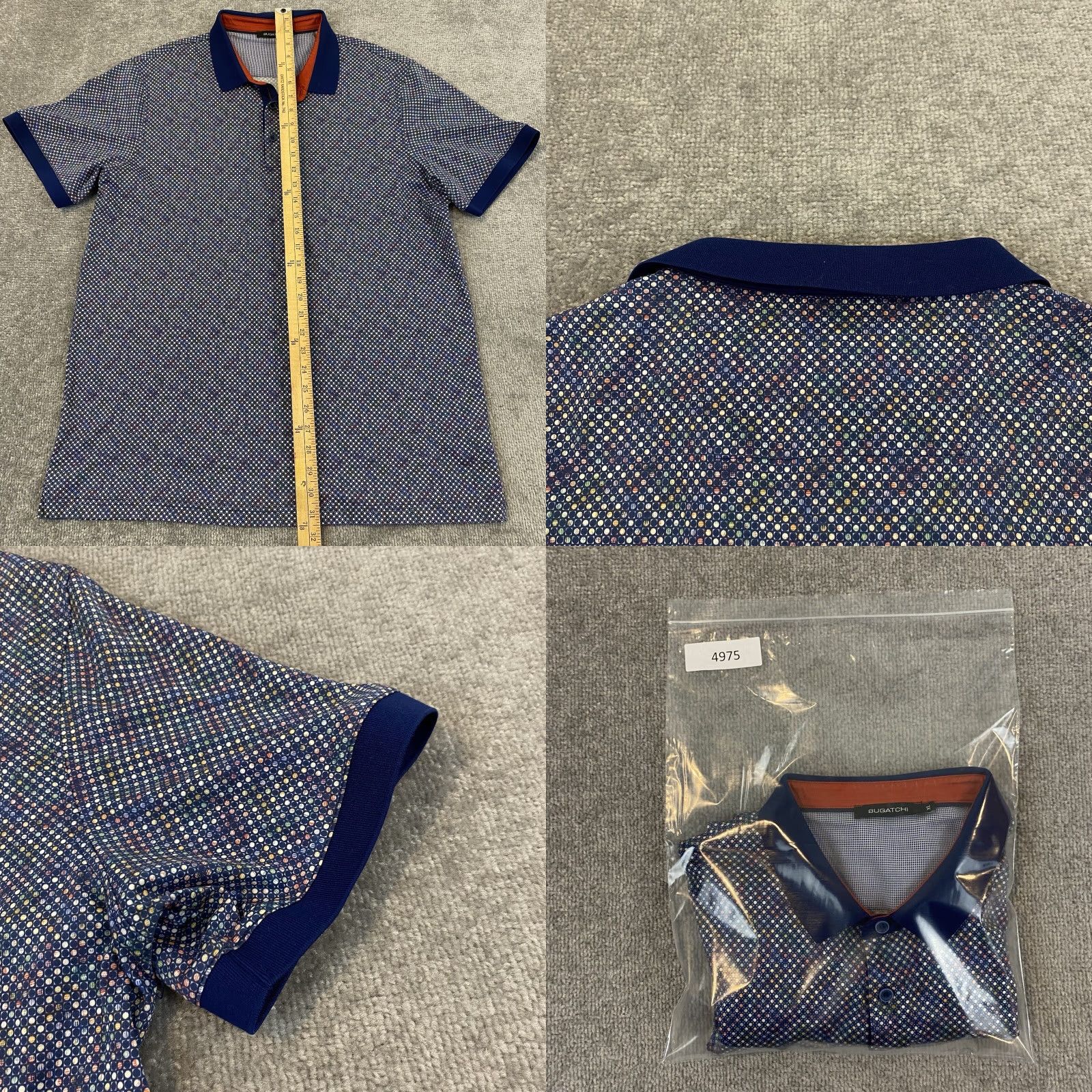BUGATCHI BUGATCHI Polo Mens XL Multicolor Colorful Collared Micro Dot Geometric S/S Golf Shirts Size US XL / EU 56 / 4 - 8 Thumbnail