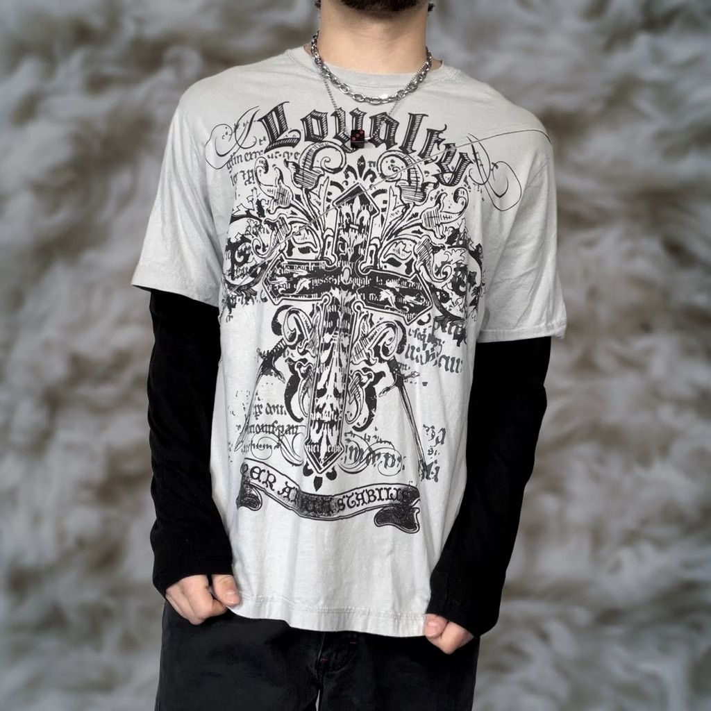 Vintage Y2K Gothic Grunge Shirt XL Gray Loyalty Cross Graphic Thermal Long Sleeve Shirt Size US XL / EU 56 / 4 - 1 Thumbnail