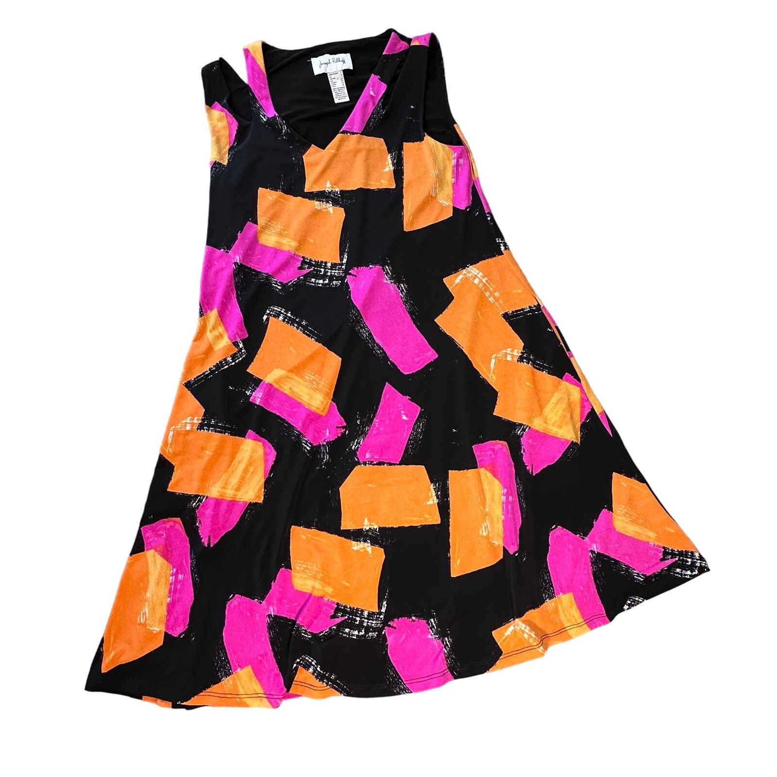 Image of Joseph Ribkoff Size 4 Black Pink Orange Mosaic Dress, Women's