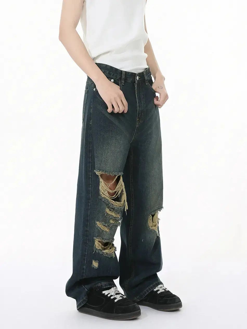 Japanese Brand Retro loose fringe straight leg jeans Size US 32 / EU 48 - 4 Thumbnail
