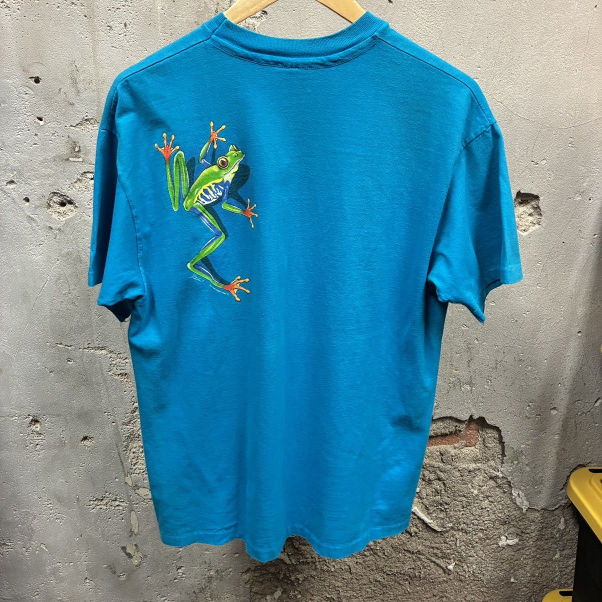 Hanes Vintage 1991 Teal Blue Wraparound Nature Frog Art tee Large Size US L / EU 52-54 / 3 - 5 Thumbnail