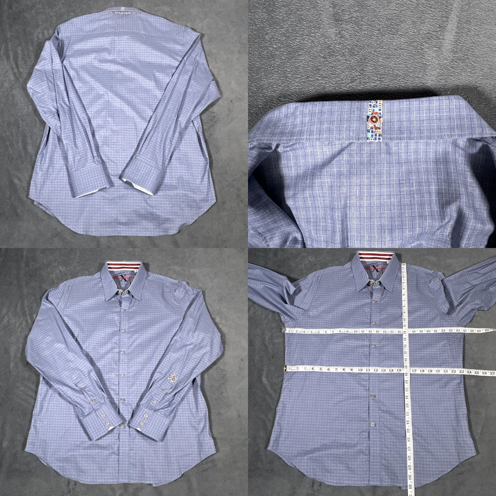 Robert Graham Robert Graham Shirt Mens XL Blue Check Tailored Fit Contrast Cuff Button Up Size US XL / EU 56 / 4 - 9 Thumbnail