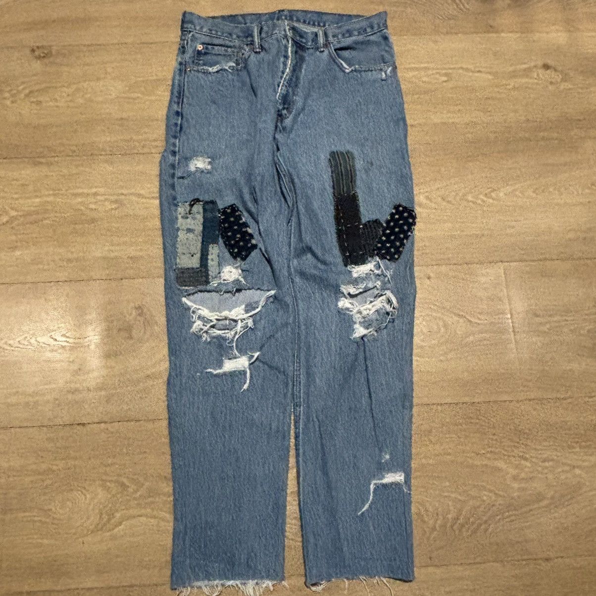 Levi's Custom Levi’s 550 Sashiko Patchwork Denim Jeans Distressed Size US 32 / EU 48 - 1 Thumbnail