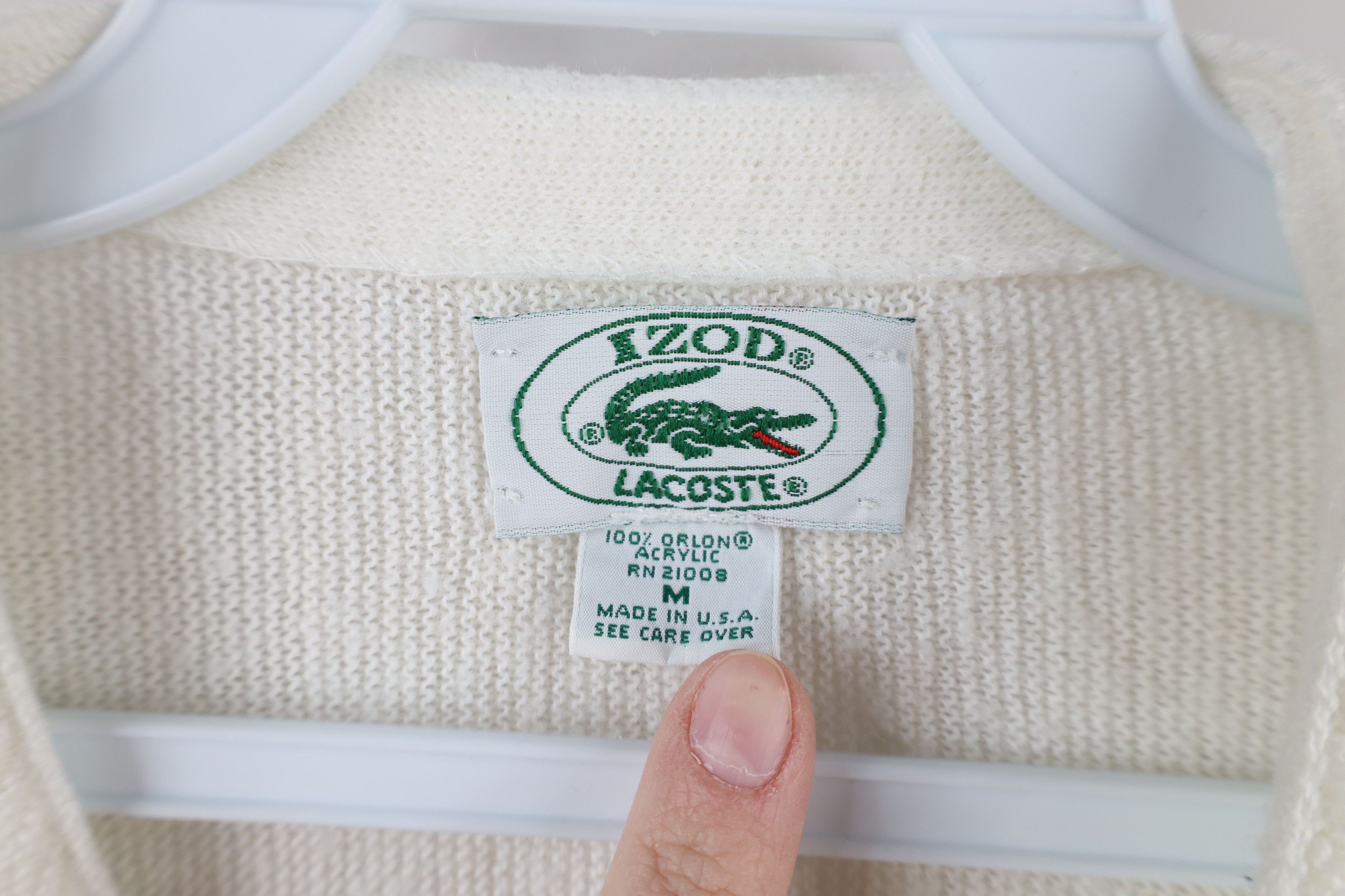 Lacoste × Vintage Vintage 80s Izod Lacoste Knit Cardigan Sweater White USA Size US M / EU 48-50 / 2 - 8 Thumbnail