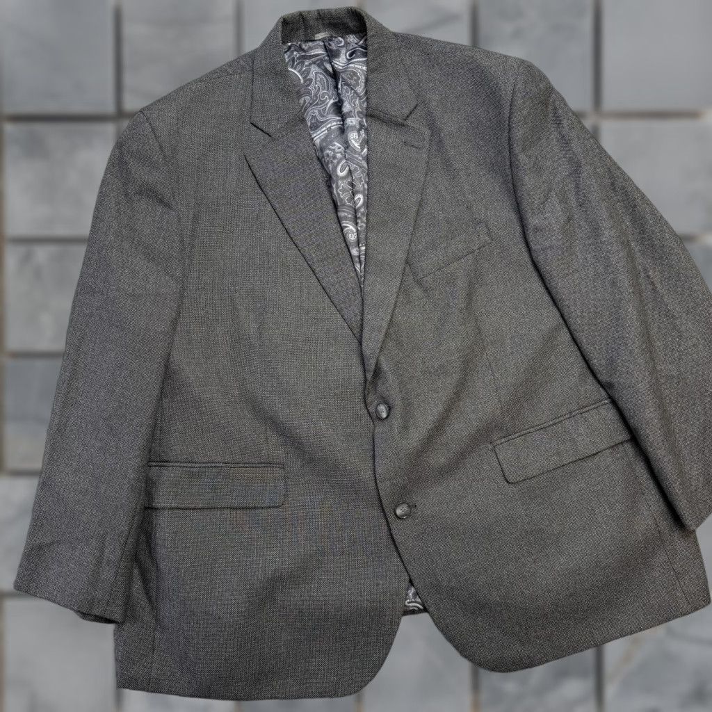 Vintage Oak Hill Blazer Jacket Mens 2XL Gray Solid Notch Lapel 2-Button Front Single-Breasted Lined Polyester Viscose 50/52PR Vintage: No Size 48R - 1 Thumbnail