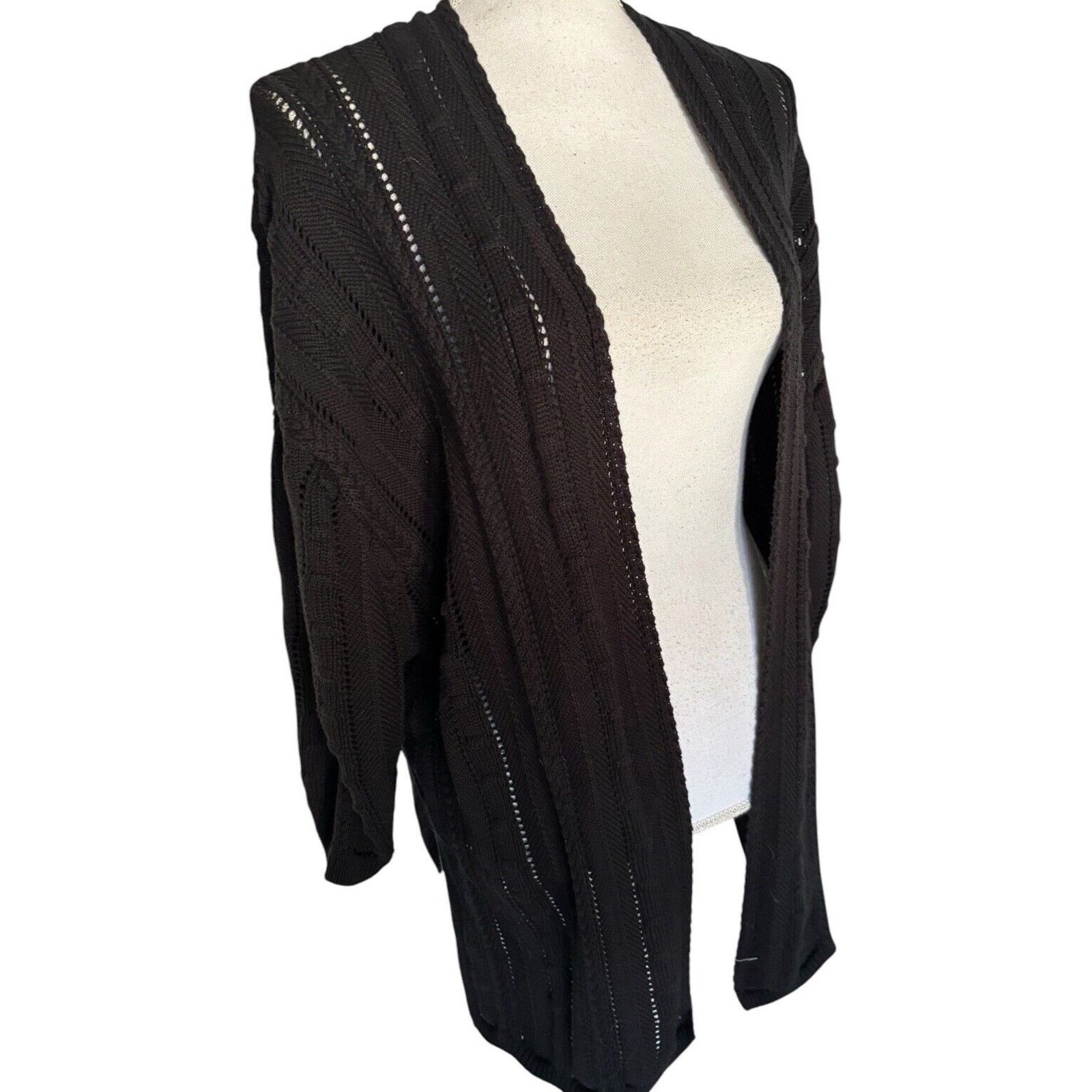 Autumn Cashmere Cotton by Autumn Cashmere Open Pointelle Duster Black L NEW Size L / US 10 / IT 46 - 5 Thumbnail