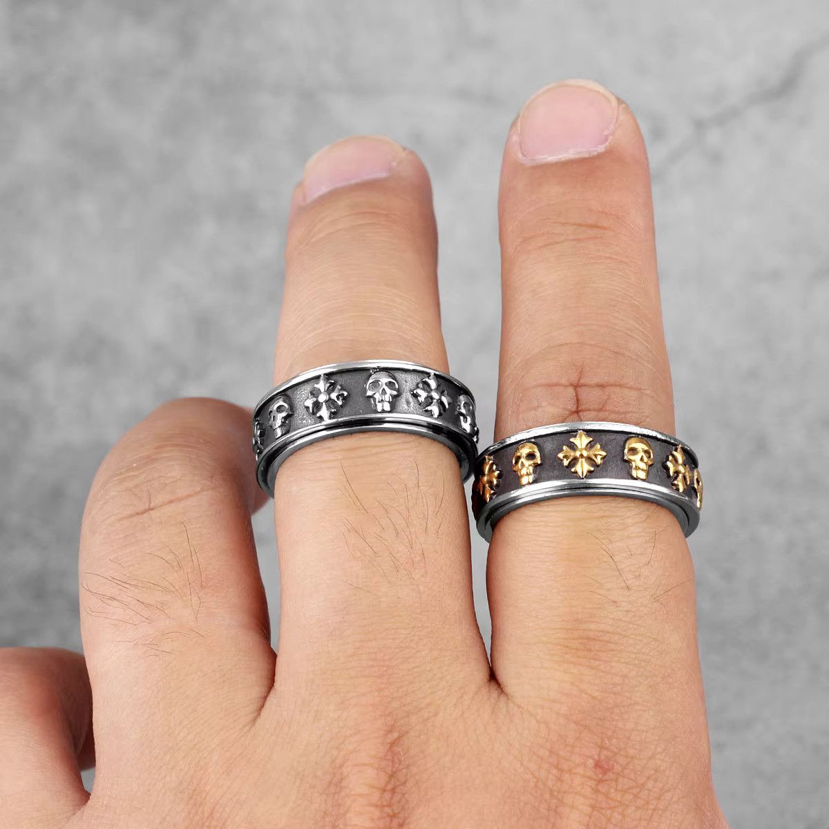 Jewelry Cross Skull Retro Rotatable Rings Size ONE SIZE - 1 Thumbnail