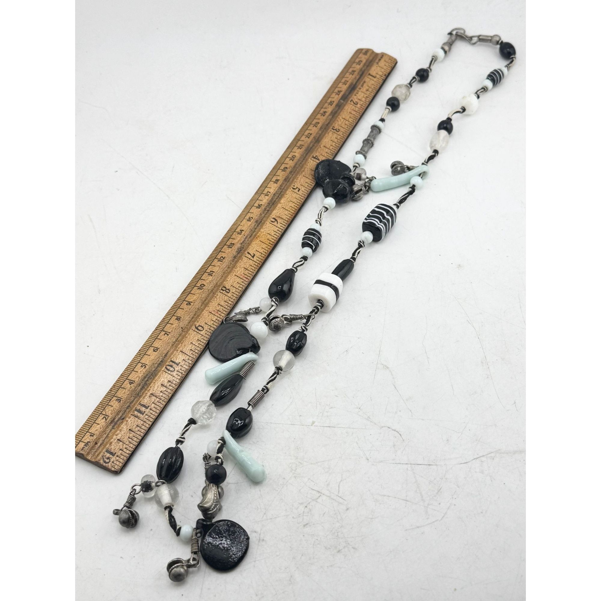 Vintage Vintage black white blue silver bell beaded glass charm neck Size ONE SIZE - 3 Thumbnail