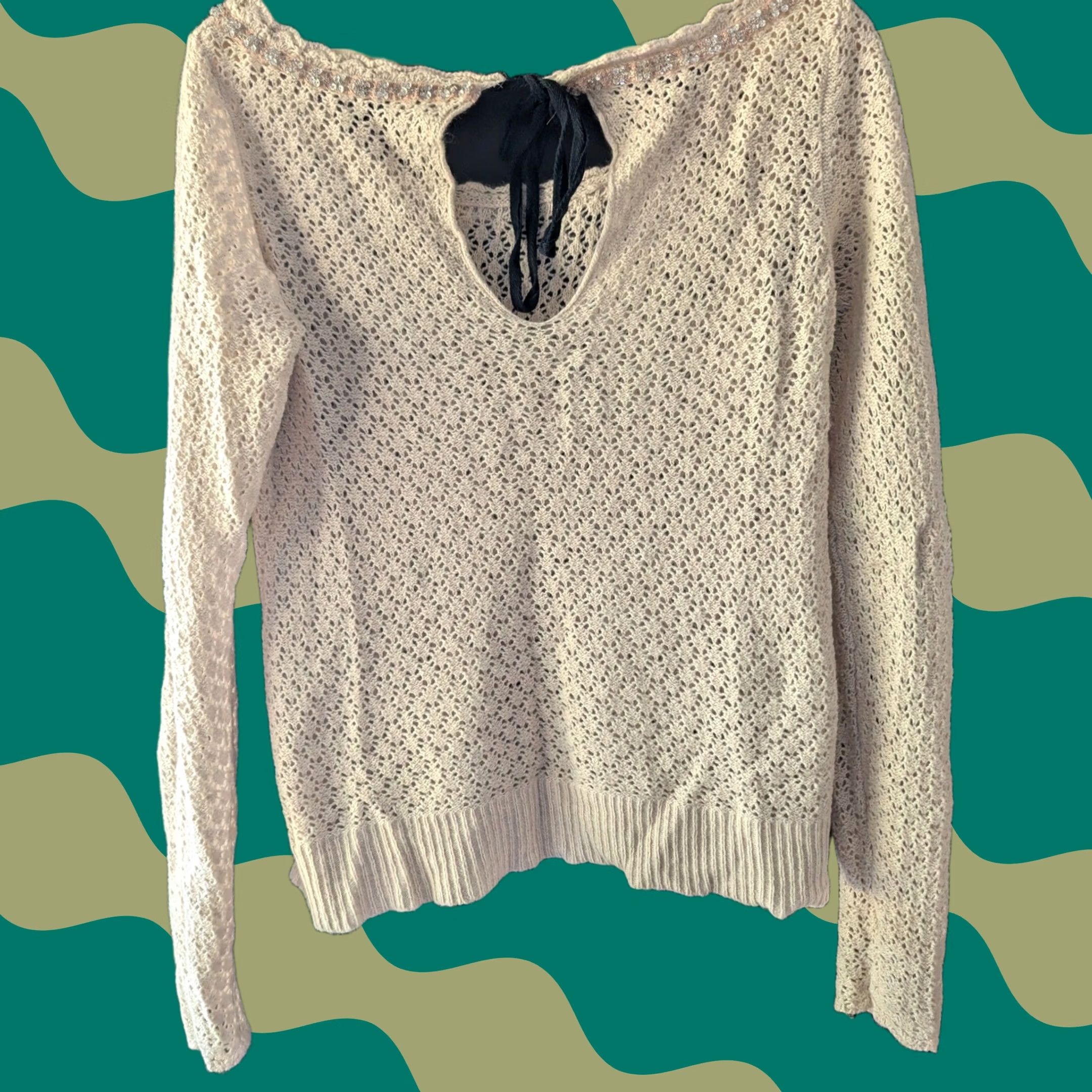 Free People Free People Knit Long Sleeve Sweater Embellished Collar Beige Womens M Size M / US 6-8 / IT 42-44 - 1 Thumbnail