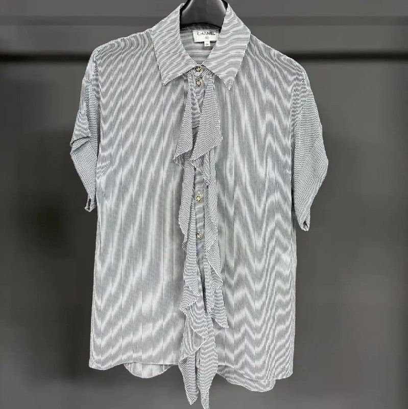 Chanel Chanel Summer Gray Silk Logo Shirt 0089 Size M / US 6-8 / IT 42-44 - 1 Thumbnail