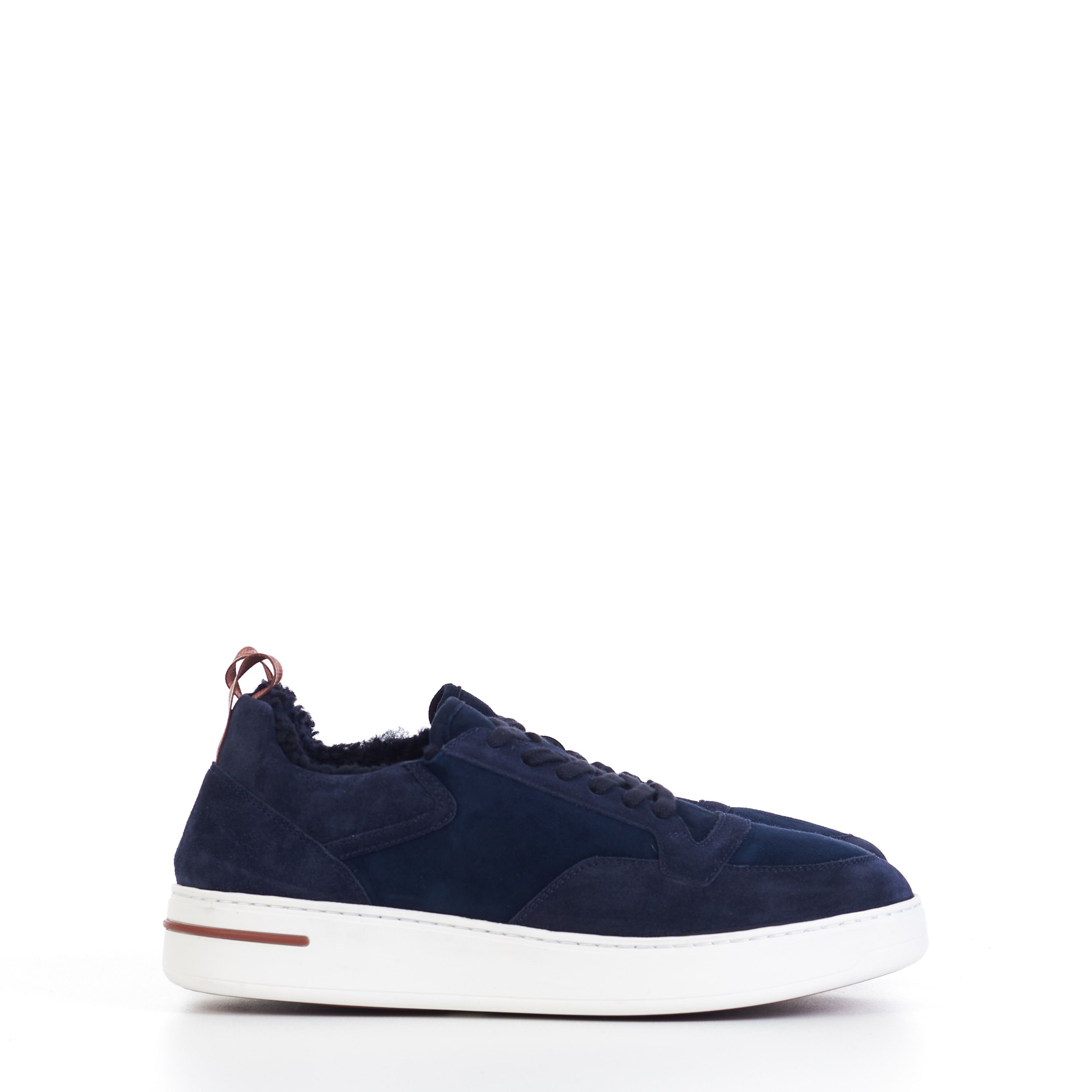 image of Loro Piana Newport Sneaker With Shearling Lining In Navy Blue Suede in Blue/Navy, Men's (Size 9)