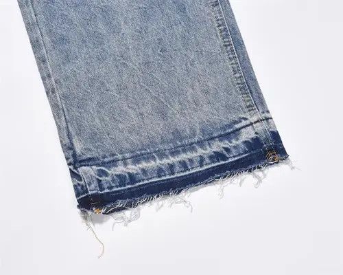 VIBE Men's straight American loose casual washed raw edge jeans Size US 32 / EU 48 - 6 Thumbnail