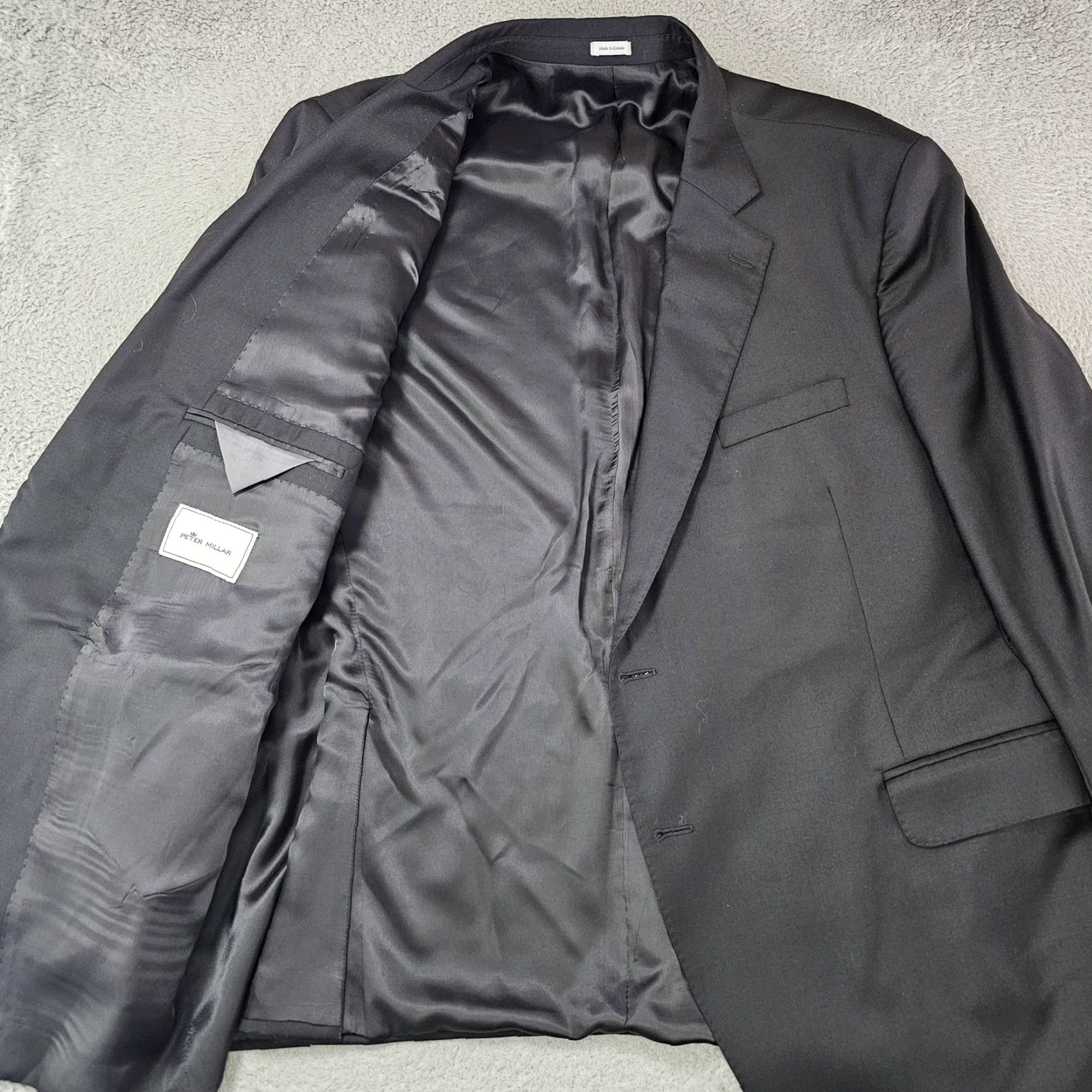 Peter Millar Peter Millar Blazer Mens 52R Black Wool Notch Lapel Two-Button Lined Size 52R - 3 Thumbnail