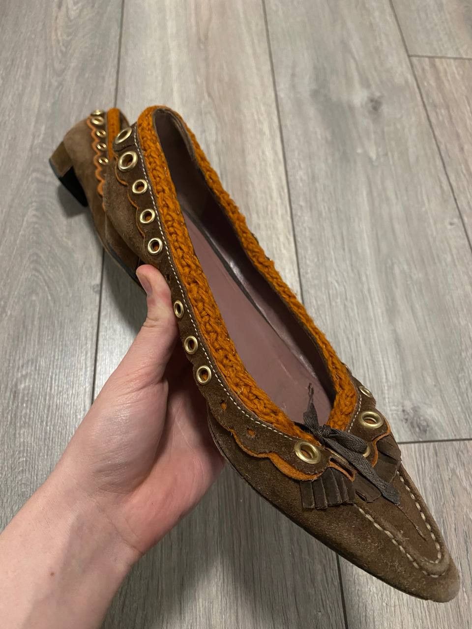 Miu Miu Vintage Miu Miu Suede Loafers Brown Orange Knit Flat Size US 9 / IT 39 - 4 Thumbnail