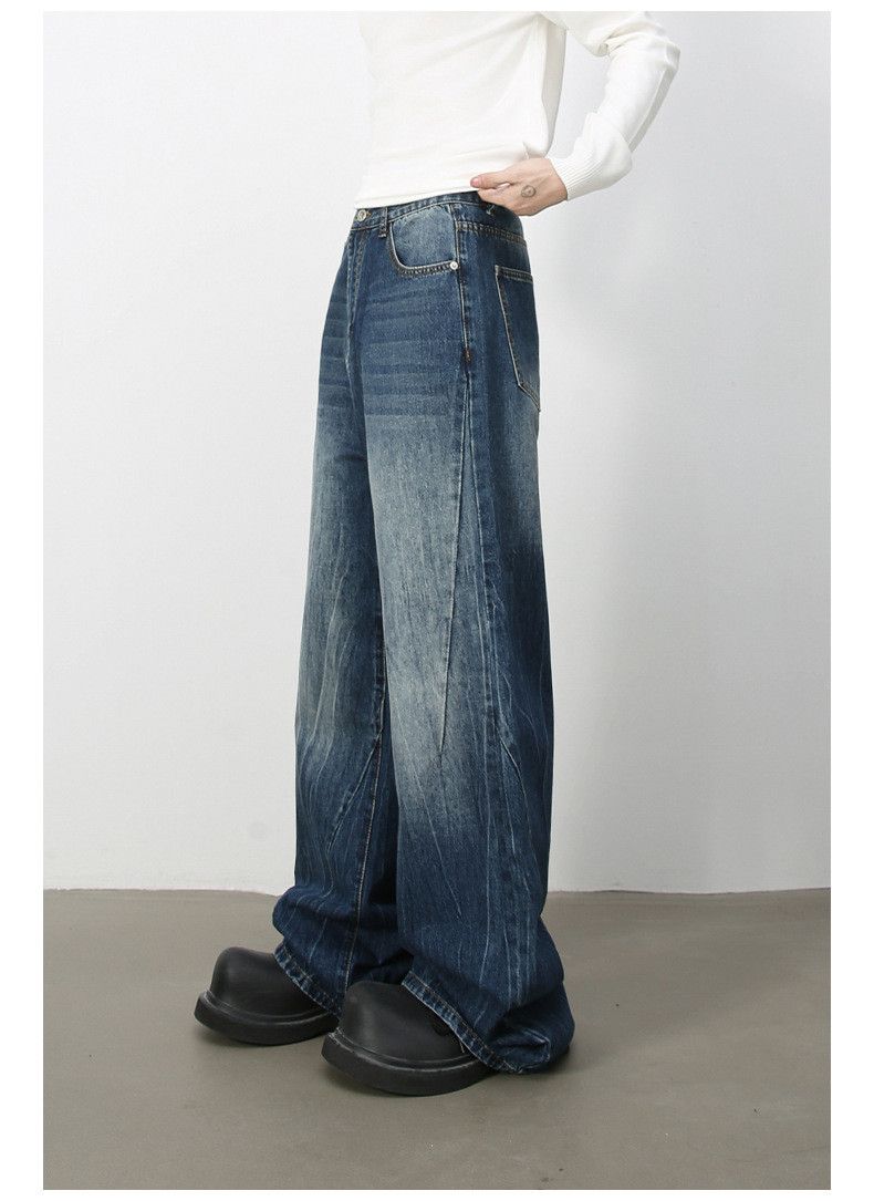 Japanese Brand × Jean Men's American retro distressed ripple loose straight jeans Size US 32 / EU 48 - 5 Thumbnail