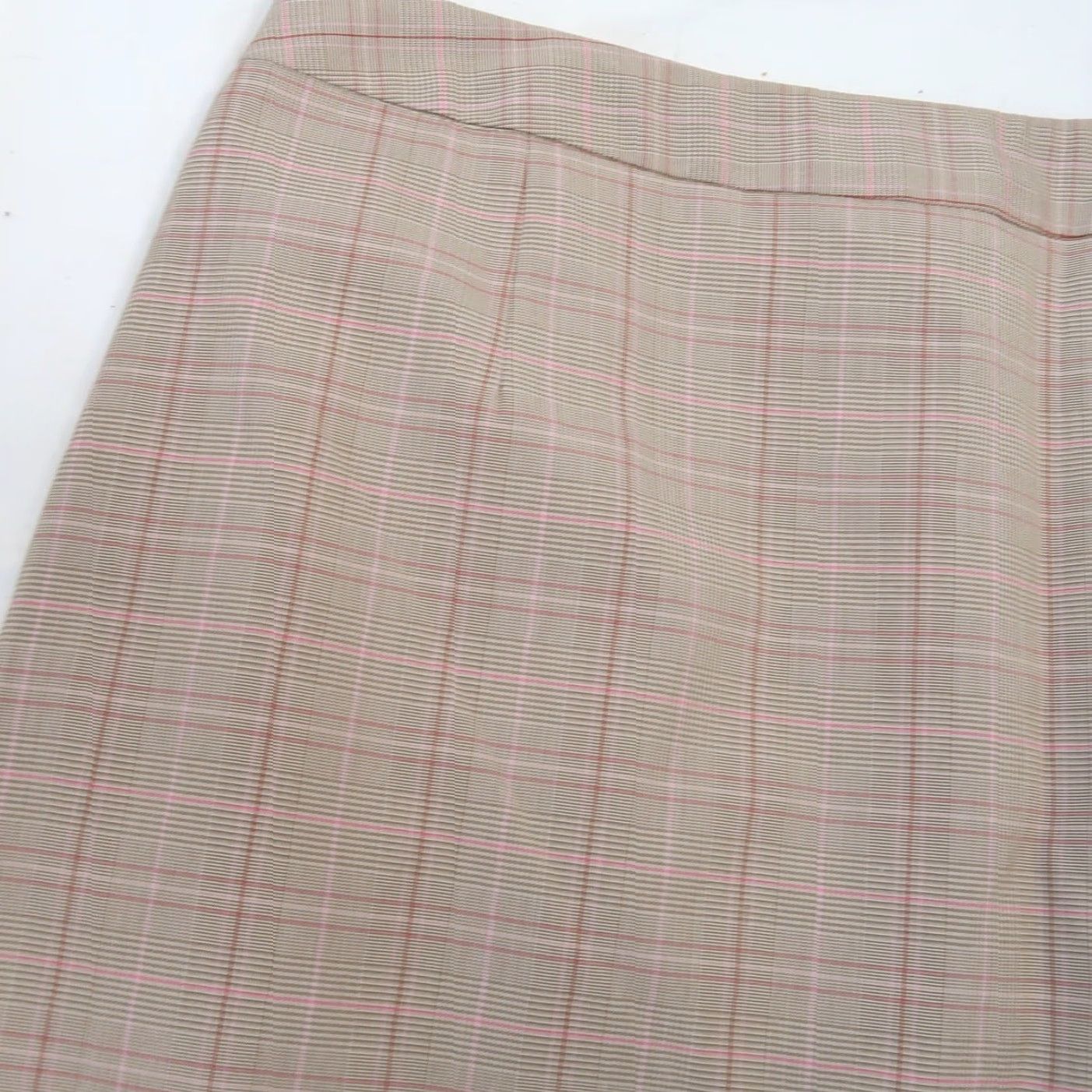 Pinko VINTAGE Versailles Plaid Pleated Knee Length Skirt 12 Women Tan Pink High Rise Spring Fall Summer Casual Workwear Skirt Size 34" / US 12 / IT 48 - 2 Thumbnail