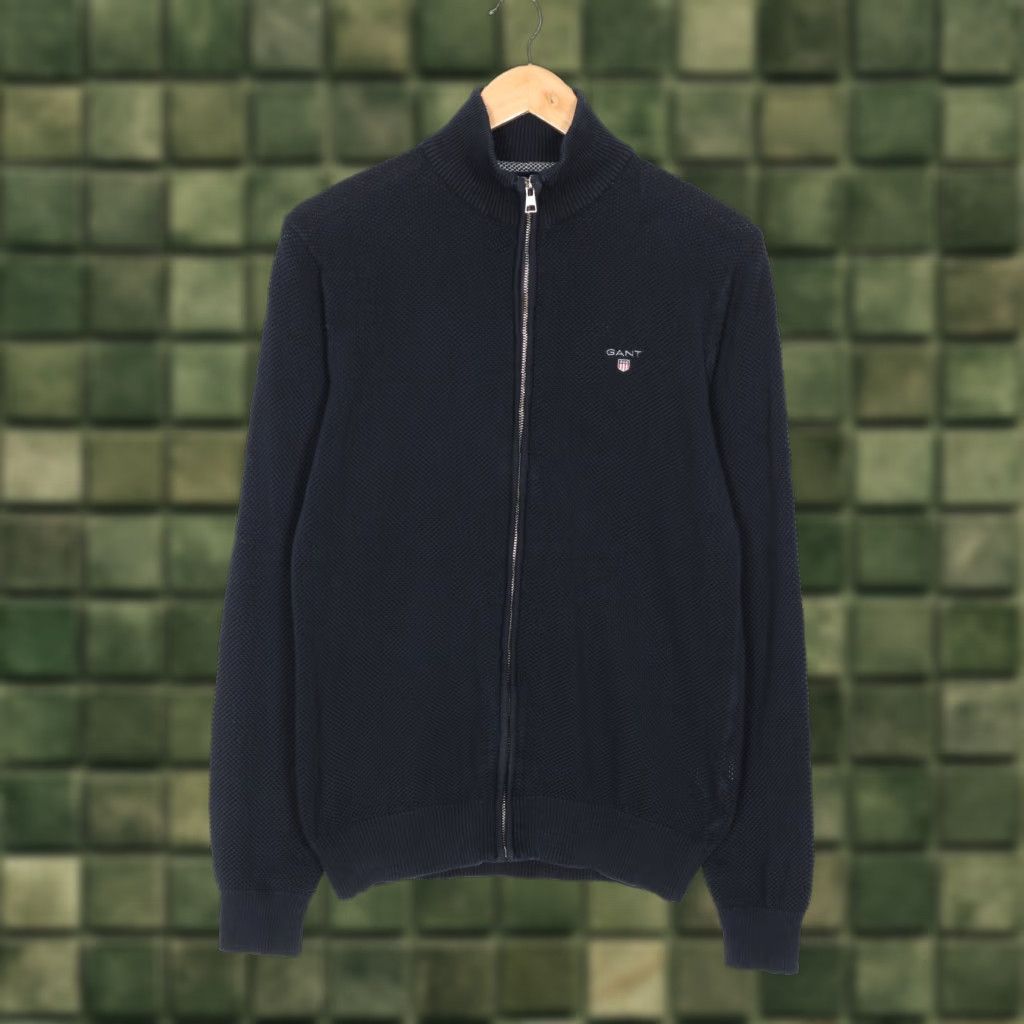 Gant GANT Jumper Sweater Men M Full Zip Knit Premium Cotton Blue VR2292 Size US M / EU 48-50 / 2 - 1 Thumbnail
