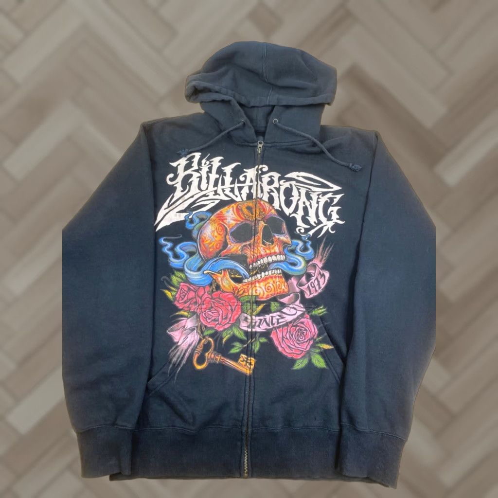 Billabong VINTAGE Billabong Jacket Mens L Black Skull Floral Surf Skate #8236 Size US L / EU 52-54 / 3 - 1 Thumbnail