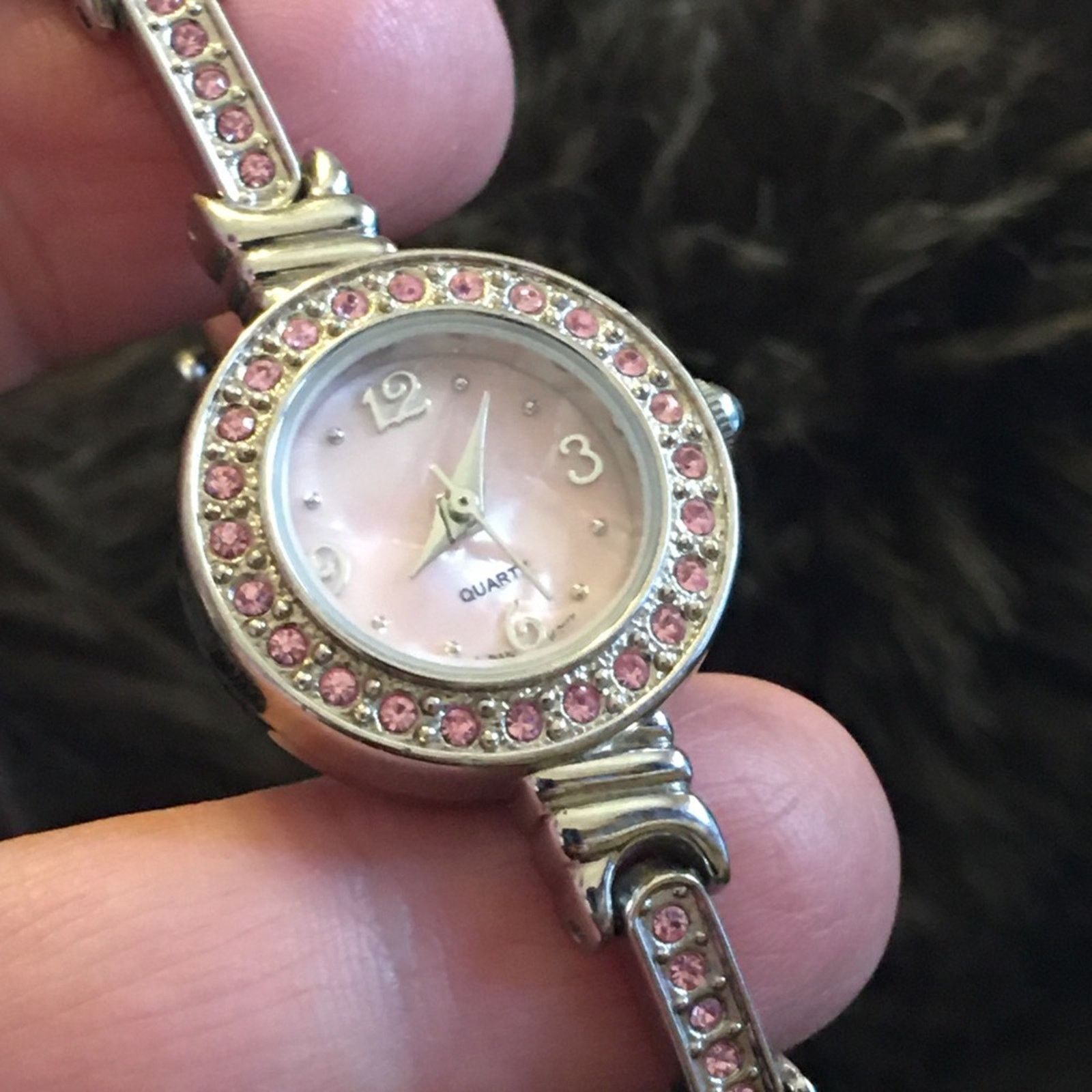 Jewelry Ladies shiny silver tone pink rhinestone watch Size ONE SIZE - 5 Thumbnail