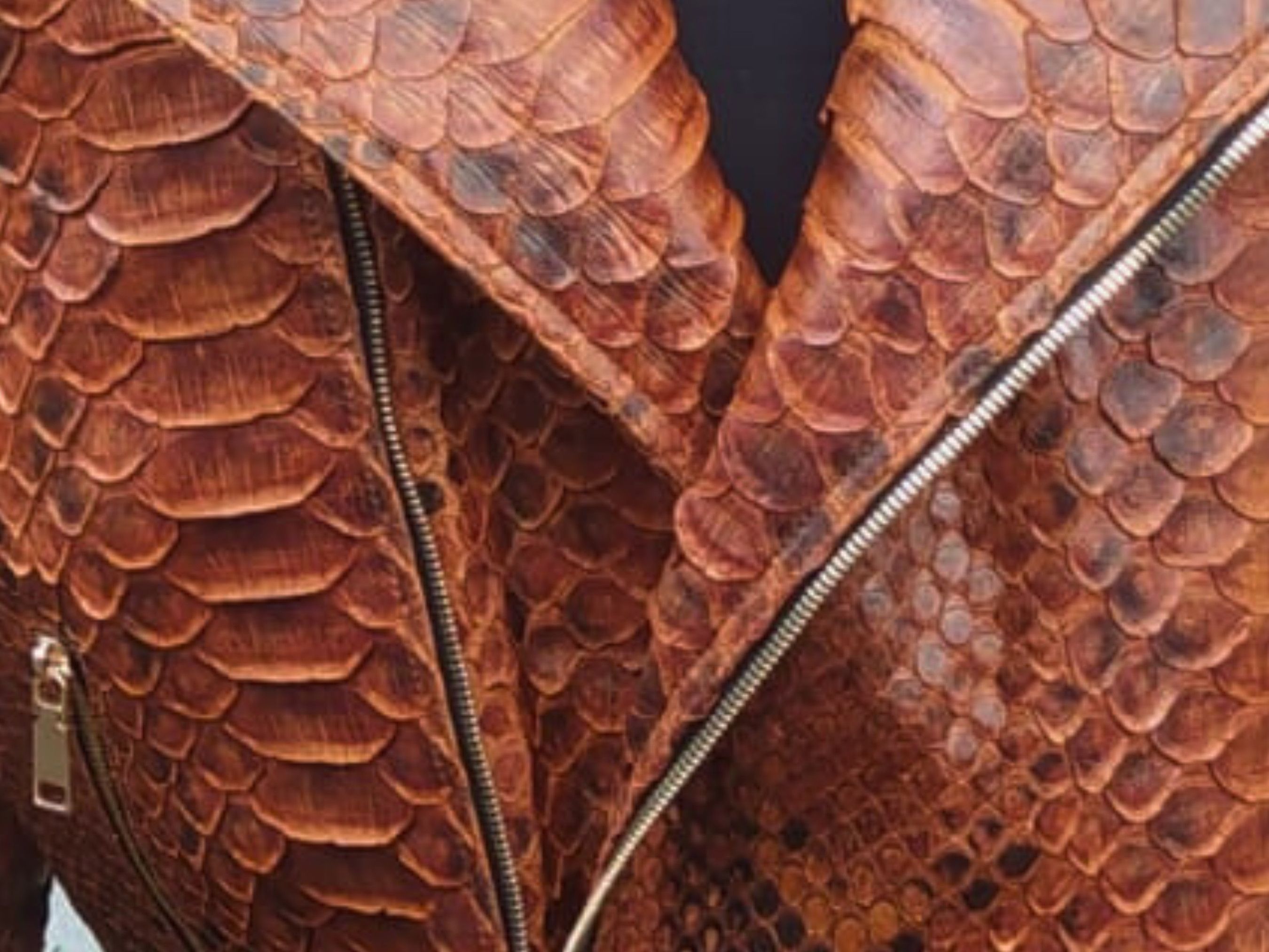 Handmade Brown Motorcycle Leather Jacket with King Scales Size US XXL / EU 58 / 5 - 6 Thumbnail