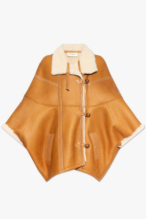 Saint Laurent Paris $11K VALUE Leather and Shearling Cape Jacket Size XS / US 0-2 / IT 36-38 - 1 Thumbnail
