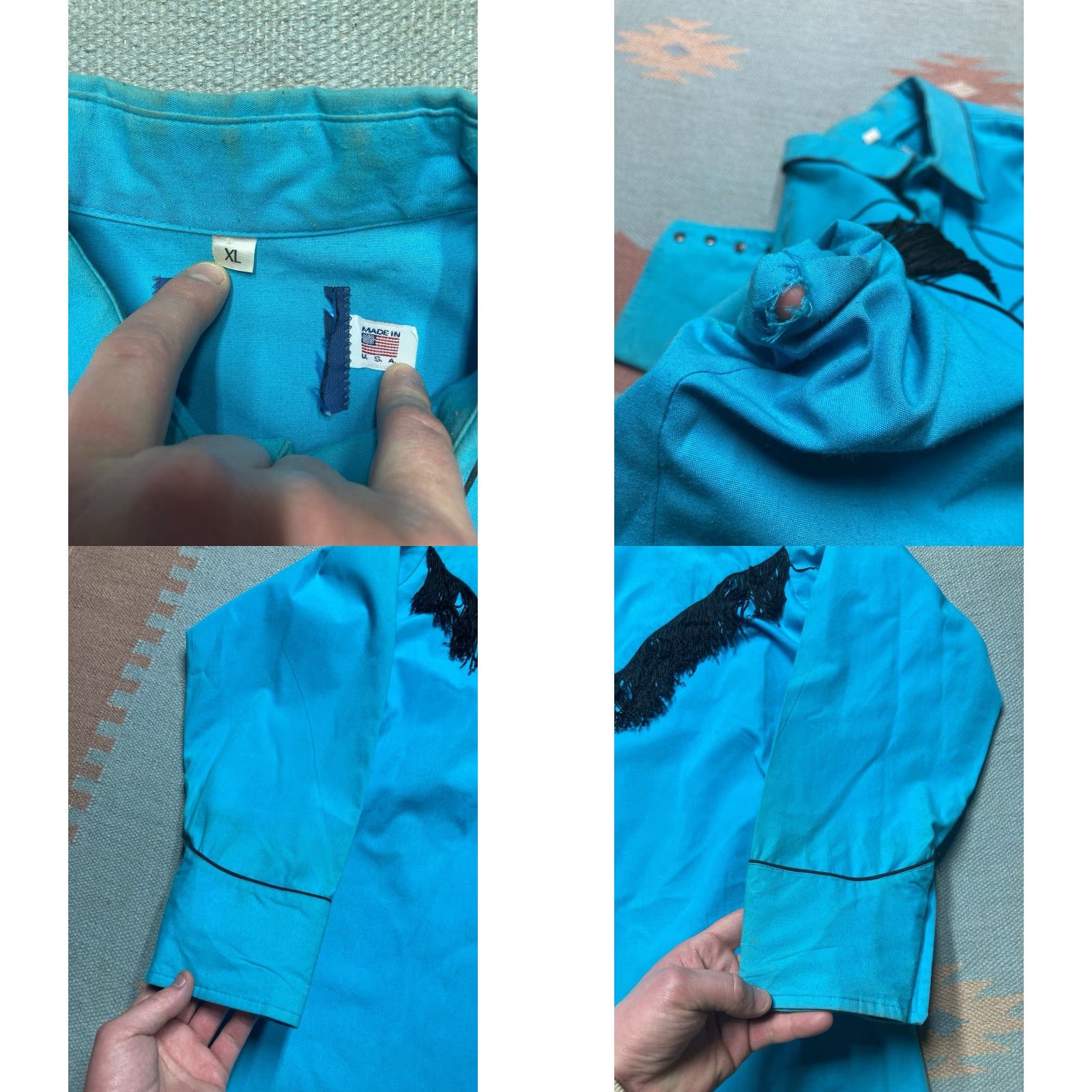 Wrangler VINTAGE Wrangler Pearl snap shirt teal blue fringe tassels western cowboy XL Shirt Mens Long Sleeve Button-Up Size US XL / EU 56 / 4 - 8 Thumbnail