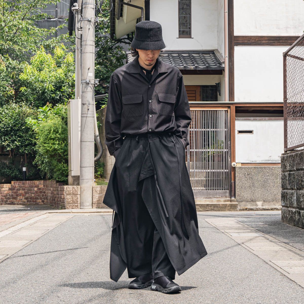 GroundY WOOL/POLYESTER GABADINEスカートパンツ美品 WOOL GABARDINE BOUND SKIRT PANTS(FREE SIZE Black): Ground Y｜THE
