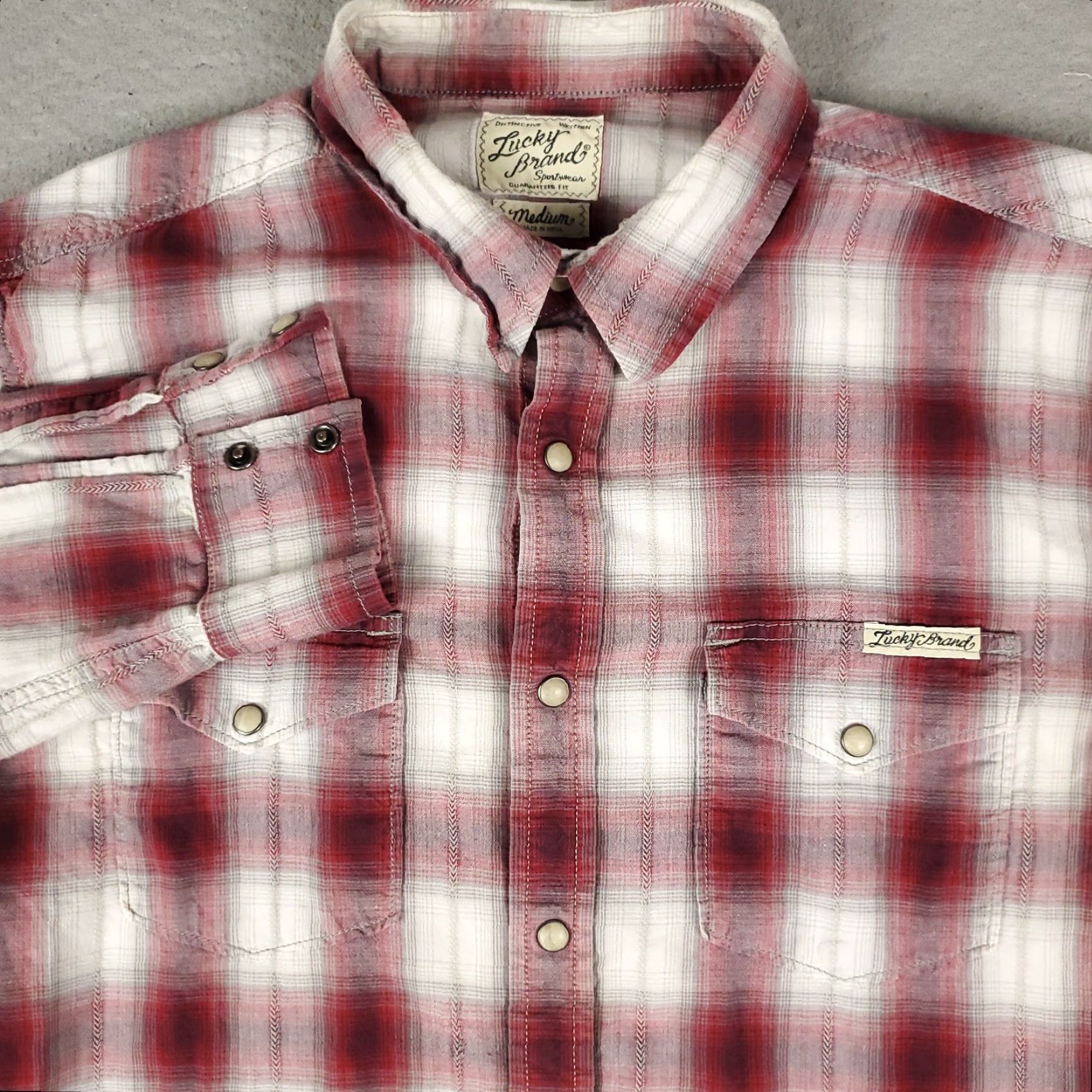 Lucky Brand Lucky Brand Shirt Mens M Red Plaid Western Pearl Button Long Sleeve Casual Formal Workwear Shirt Size US M / EU 48-50 / 2 - 2 Thumbnail