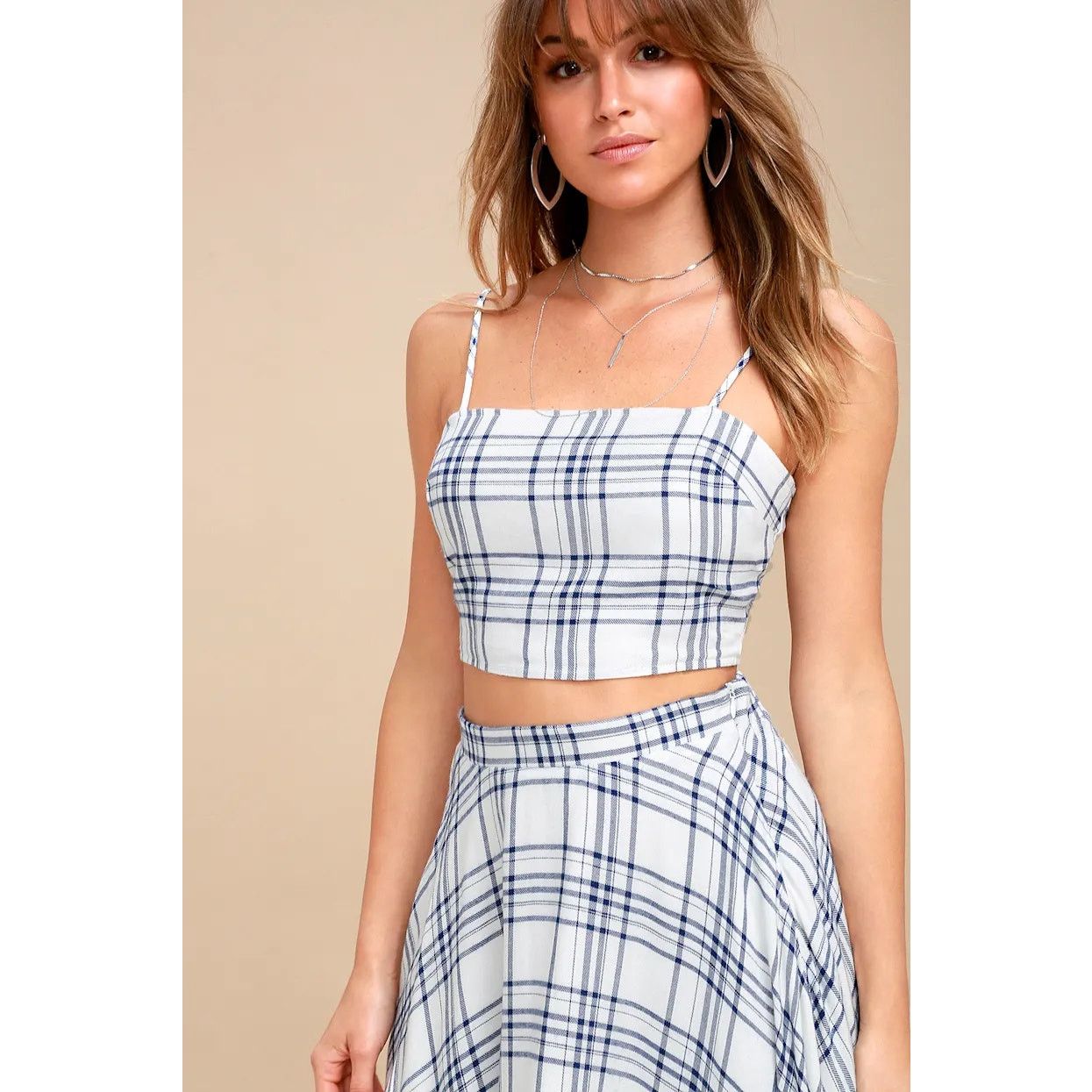 Lulus Lulus Warm Welcome Blue White Plaid Crop Tank Top Small Size S / US 4 / IT 40 - 1 Thumbnail