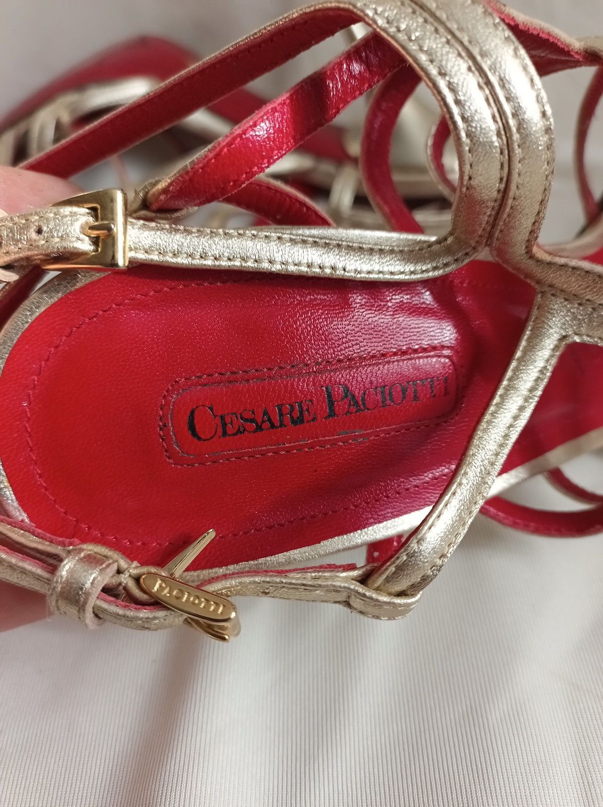 Paciotti Cesare Paciotti Gold Red Leather Heels Sandals EU 41 Size US 11 / IT 41 - 13 Thumbnail