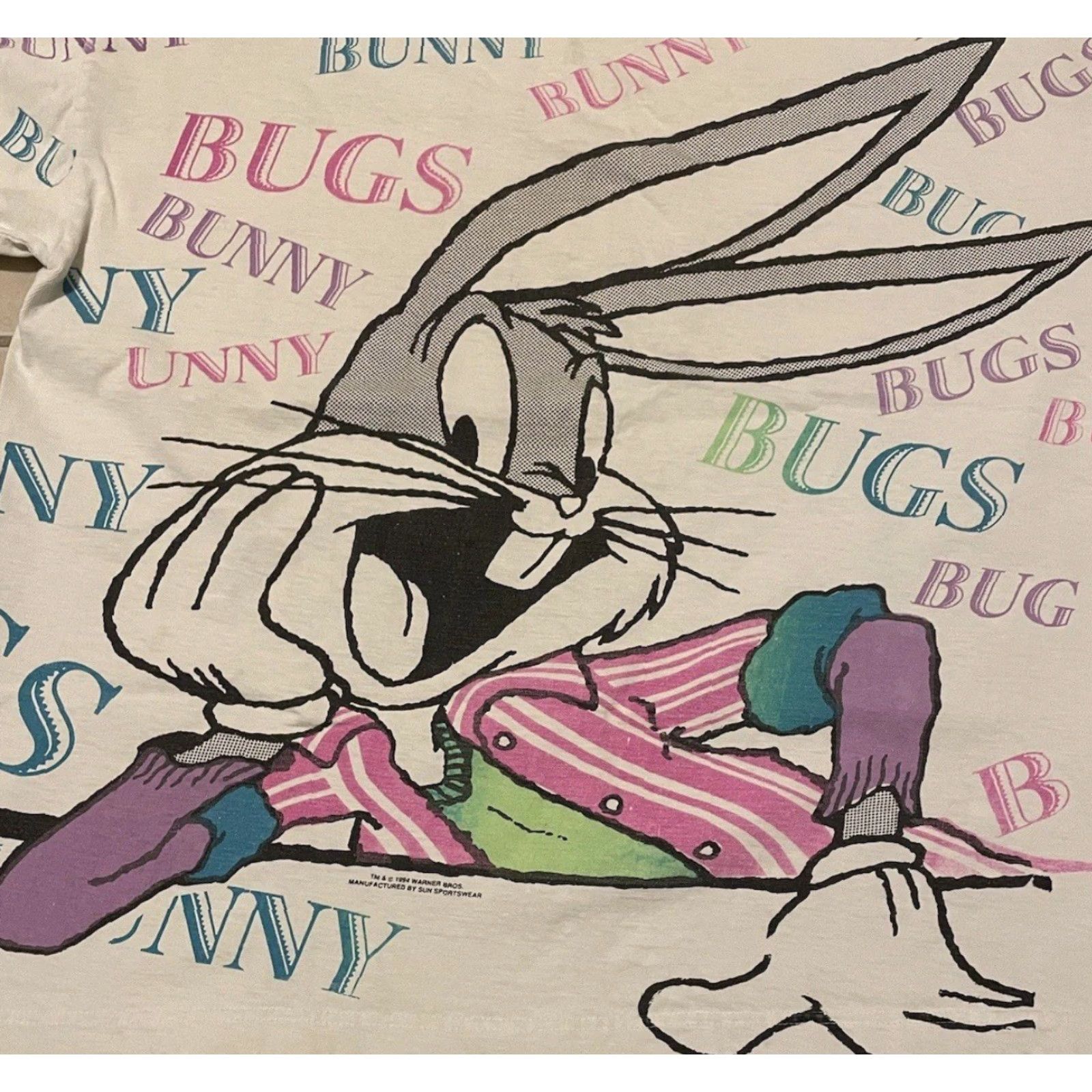 Vintage Vtg 90s Bugs Bunny Faded AOP Shirt L Boxy Looney Tunes Cartoon Warner Bros Taz Size US L / EU 52-54 / 3 - 3 Thumbnail