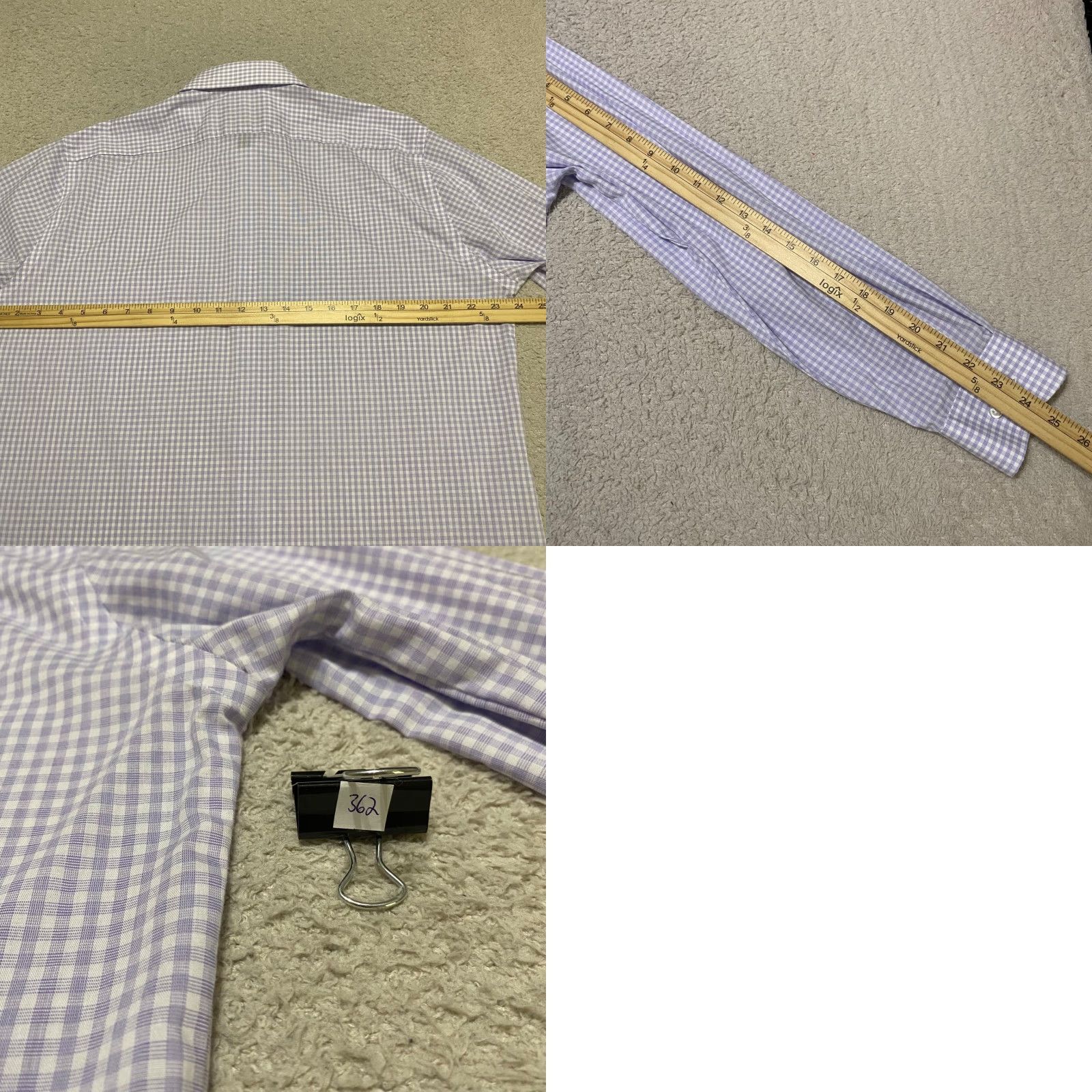 Stafford Stafford Dress Shirt Purple Plaid Long Sleeve Button-Front Fitted Mens 16.5 Classic Business Casual Travel Cotton Polyester Size 46R - 8 Thumbnail