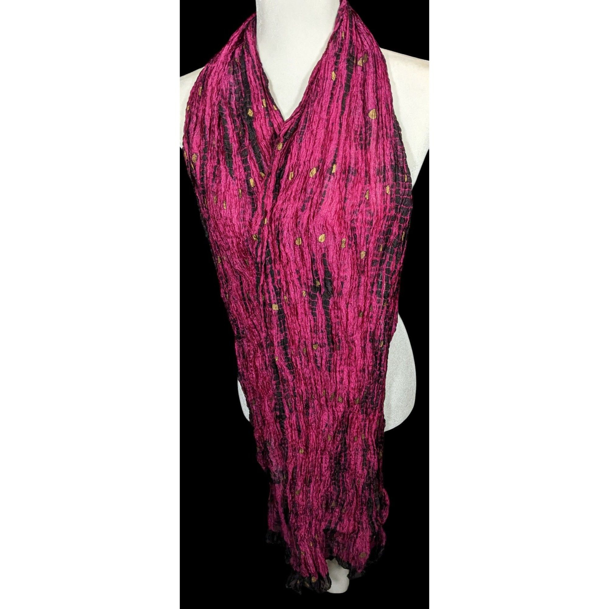 Other Bohemian Pink And Black Tie Dye Crinkle Scarf With Gold Acce Size ONE SIZE - 3 Thumbnail
