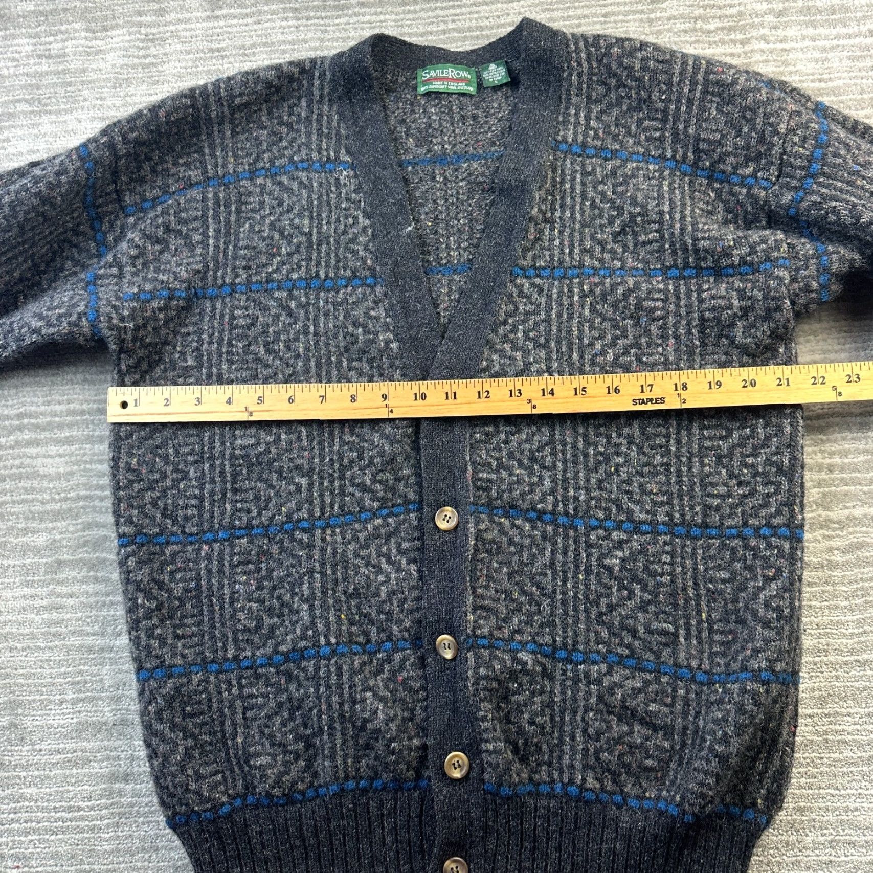 Vintage VINTAGE Savile Row Sweater Cardigan Mens Large Gray Wool Knit V-Neck Button Up Shetland Size US L / EU 52-54 / 3 - 7 Thumbnail