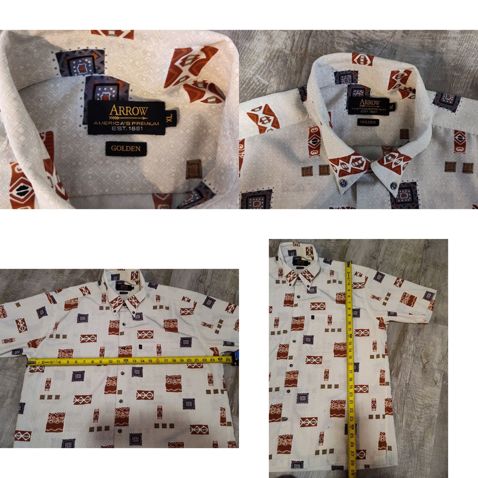 Arrow VINTAGE Arrow Aztec Microfiber Short Sleeve Button-Up Shirt XXL White 80s 90s Mens Size US XL / EU 56 / 4 - 8 Thumbnail