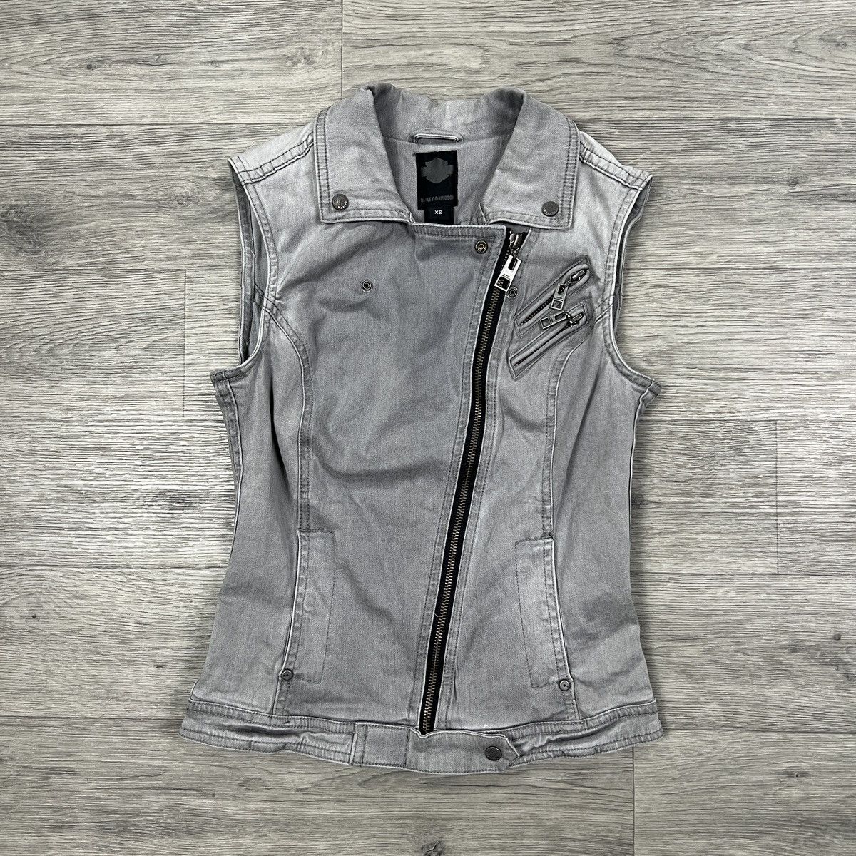 Harley Davidson Harley Davidson Grey Denim Moto Biker Vest Women’s Size XS Size XS / US 0-2 / IT 36-38 - 4 Thumbnail