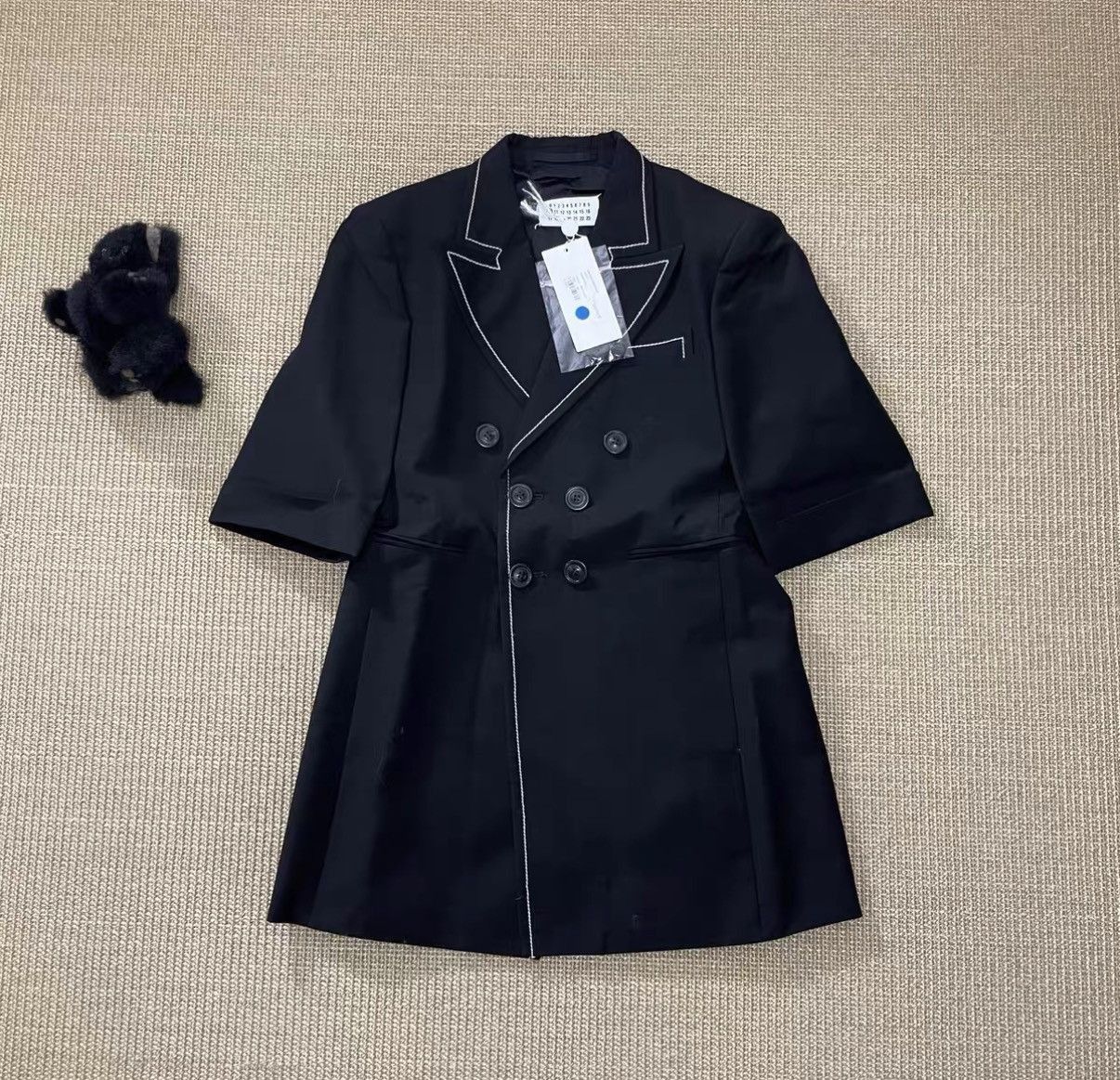 Maison Margiela Black Short-Sleeve Double-Breasted Jacket with Piping Size US S / EU 44-46 / 1 - 1 Thumbnail