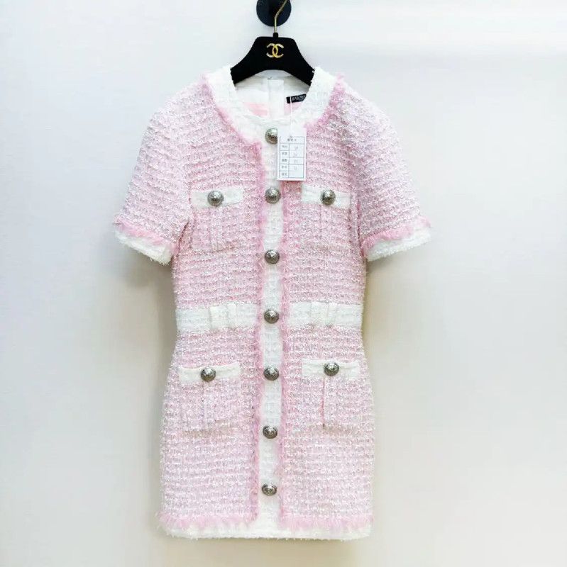 Balmain Balmain Pink Wool Blend Dress for Women 0089 Size S / US 4 / IT 40 - 1 Thumbnail