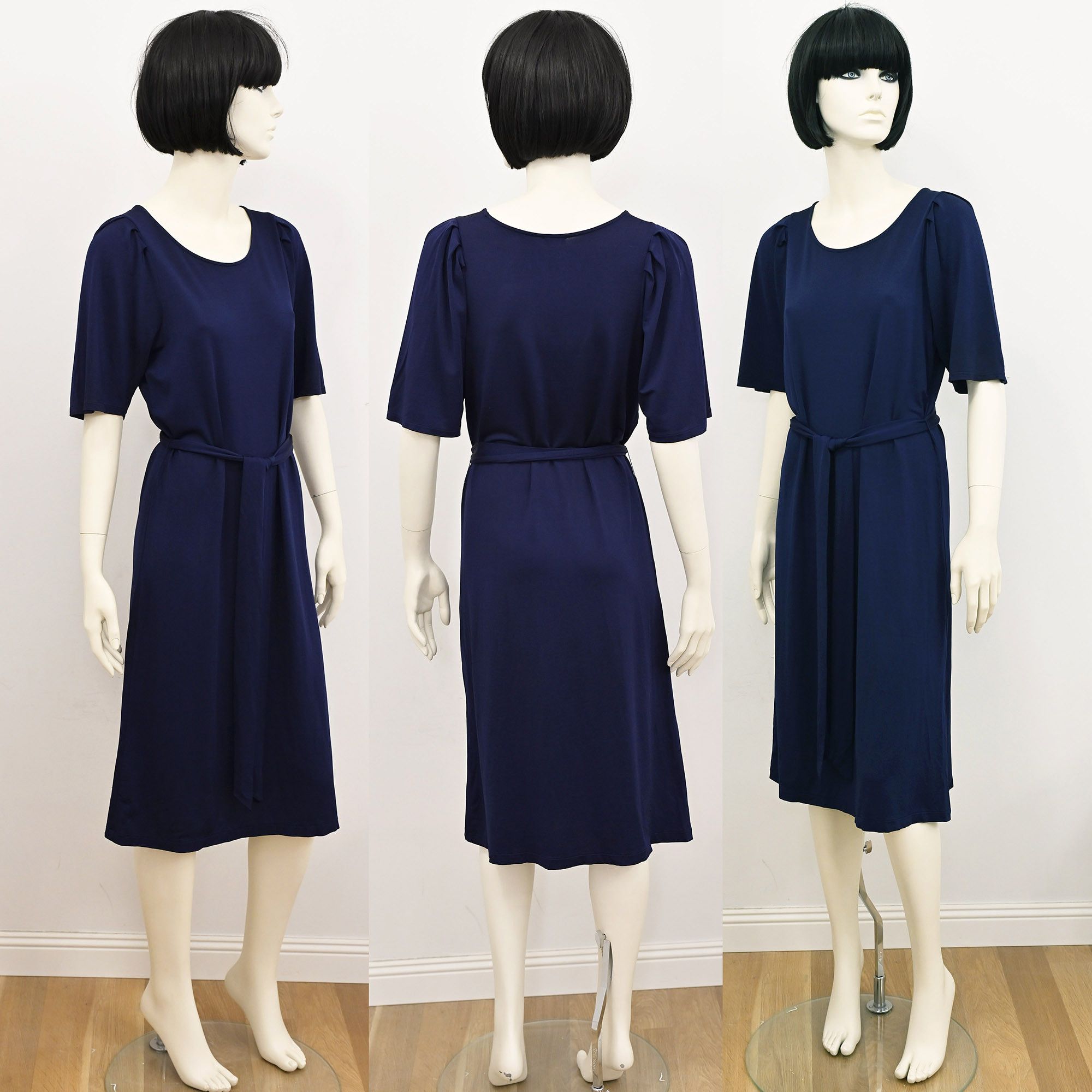 Filippa K Filippa K flared tie at waist midi dress in navy blue Size S / US 4 / IT 40 - 5 Thumbnail