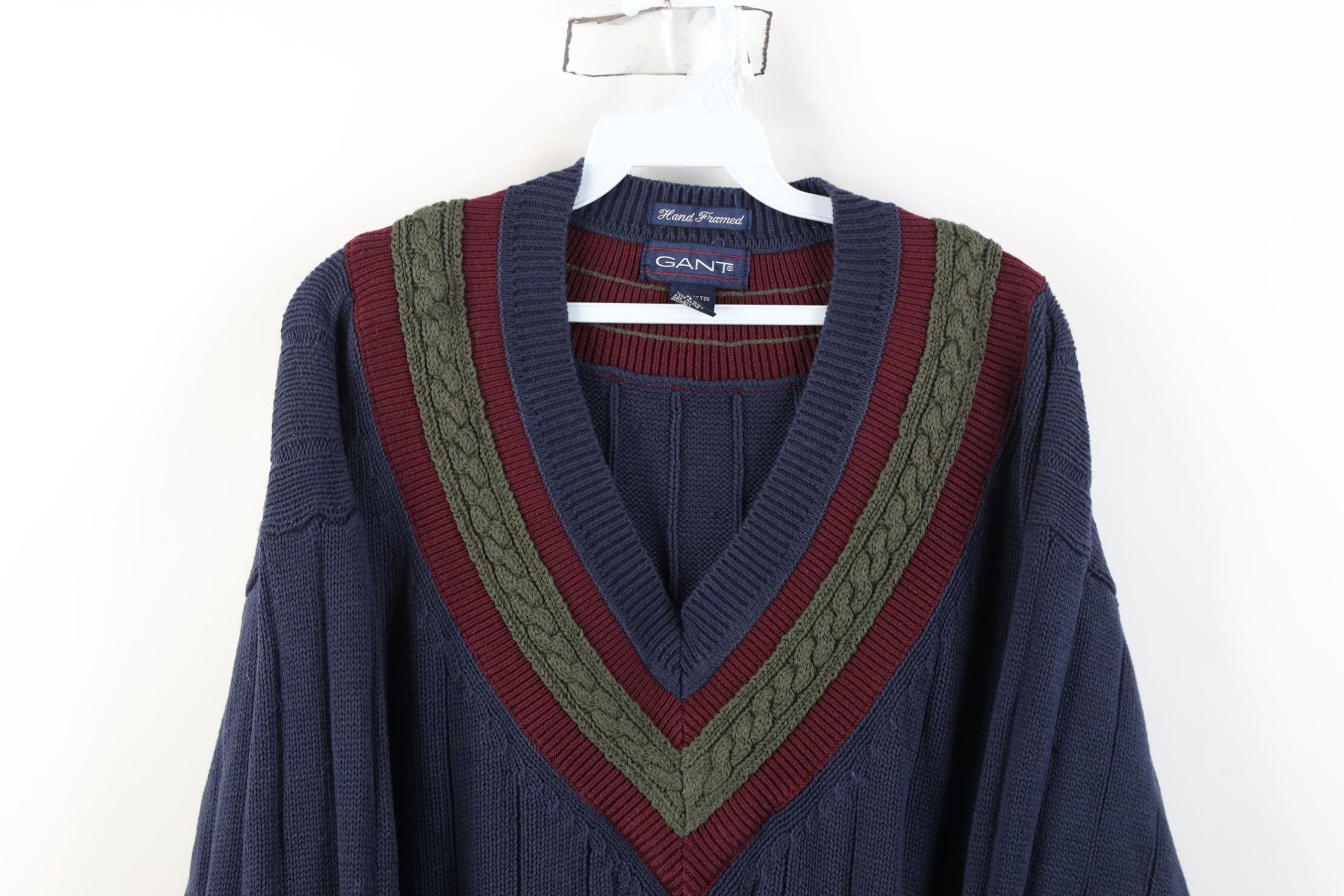Vintage Vintage 90s Dapper Framed Cotton Ribbed Knit V-Neck Sweater Size US L / EU 52-54 / 3 - 2 Thumbnail