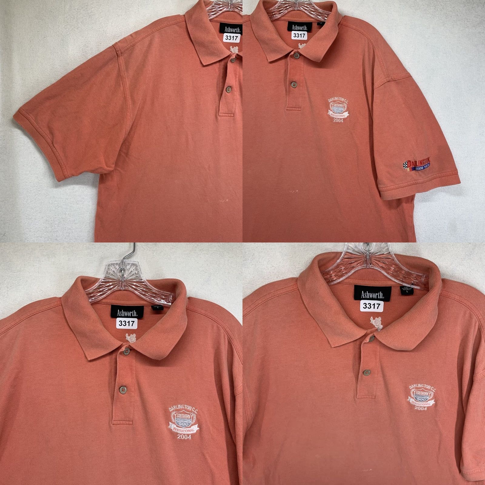 NASCAR VINTAGE Darlington Raceway NASCAR Polo Shirt Men Large Cotton Short Sleeve Coral 2004 Golf Size US L / EU 52-54 / 3 - 8 Thumbnail