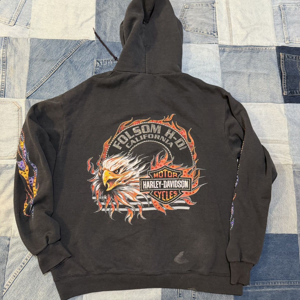 Harley Davidson Vtg Harley Davidson Rhinestone Flame Hoodie Rare Custom M Size US M / EU 48-50 / 2 - 7 Thumbnail