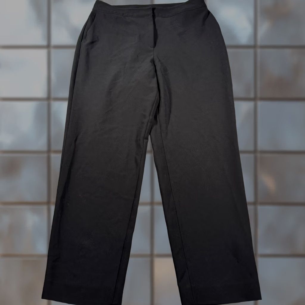 St. John VINTAGE? No. St. John Caviar Pants Womens 14 Black Dress Pants Flared High Rise Zipper Hook & Eye Dry Clean Only triacetate blend Size 36" / US 14 / IT 50 - 1 Thumbnail